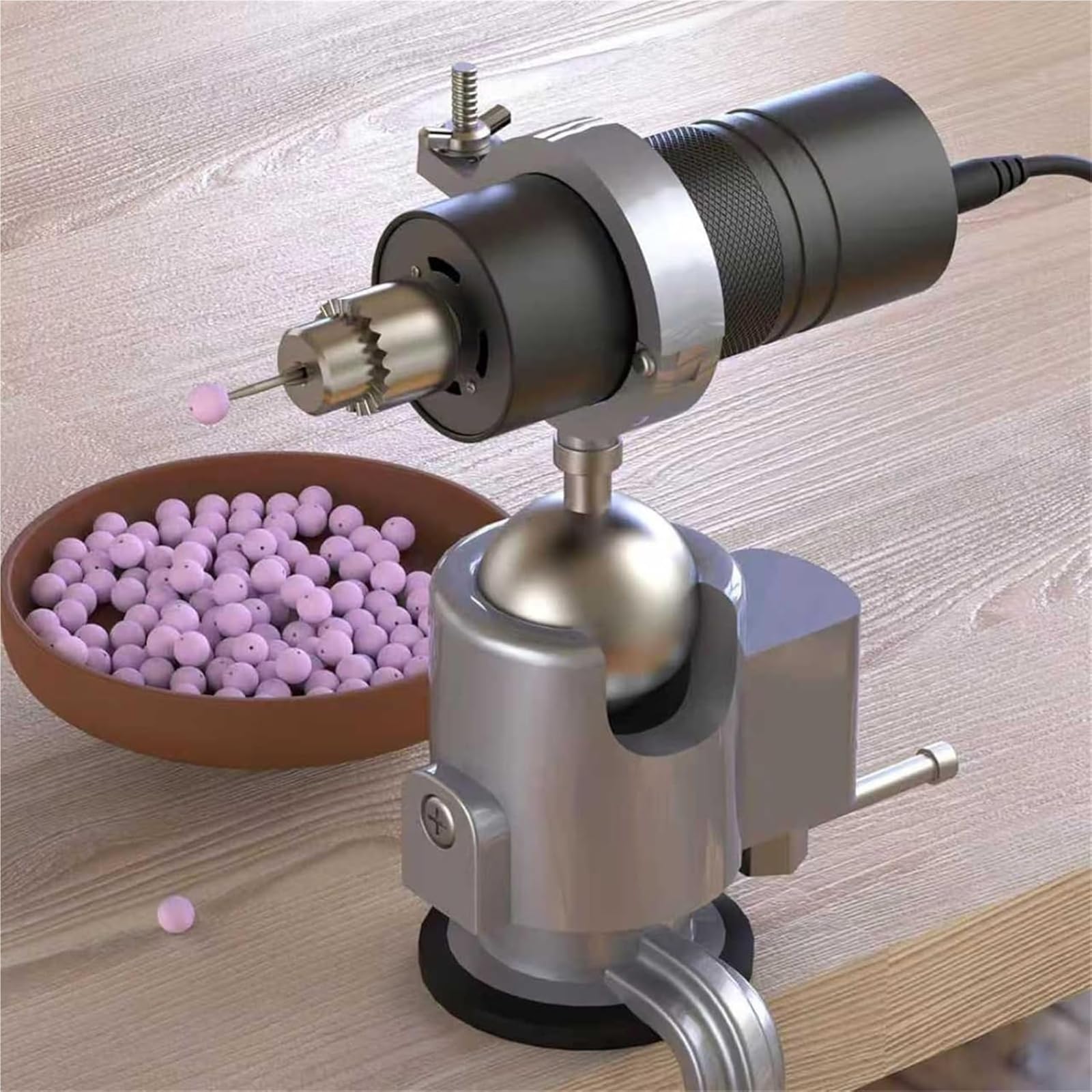 Mini Lathe Wood Lathe Machine, Commercial Beads Polishing Machine, with Stand, Fixing Pin, Rounding Tool, Gloves, and Sandpaper, for DIY Incense Bead Making