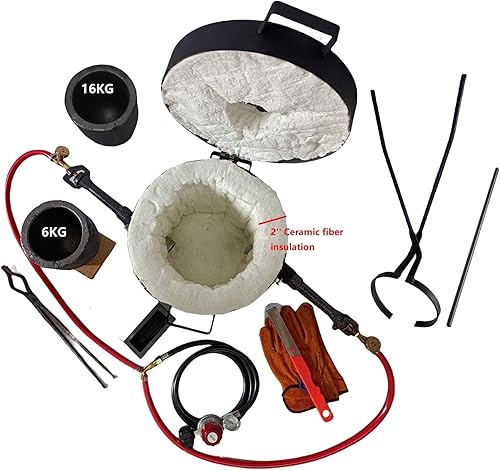 Miniatura 3 de Kit de horno de fusión de metal de gas de doble quemador de 35.3 lbs Herramienta de fundición de forja de propano Levantamiento y vertido 2 en 1