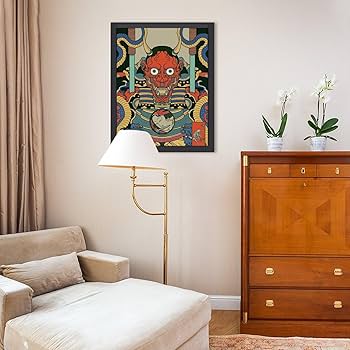 Amazon.co.jp: アートパネル 木製の枠 鬼 和風 鬼退治 アート