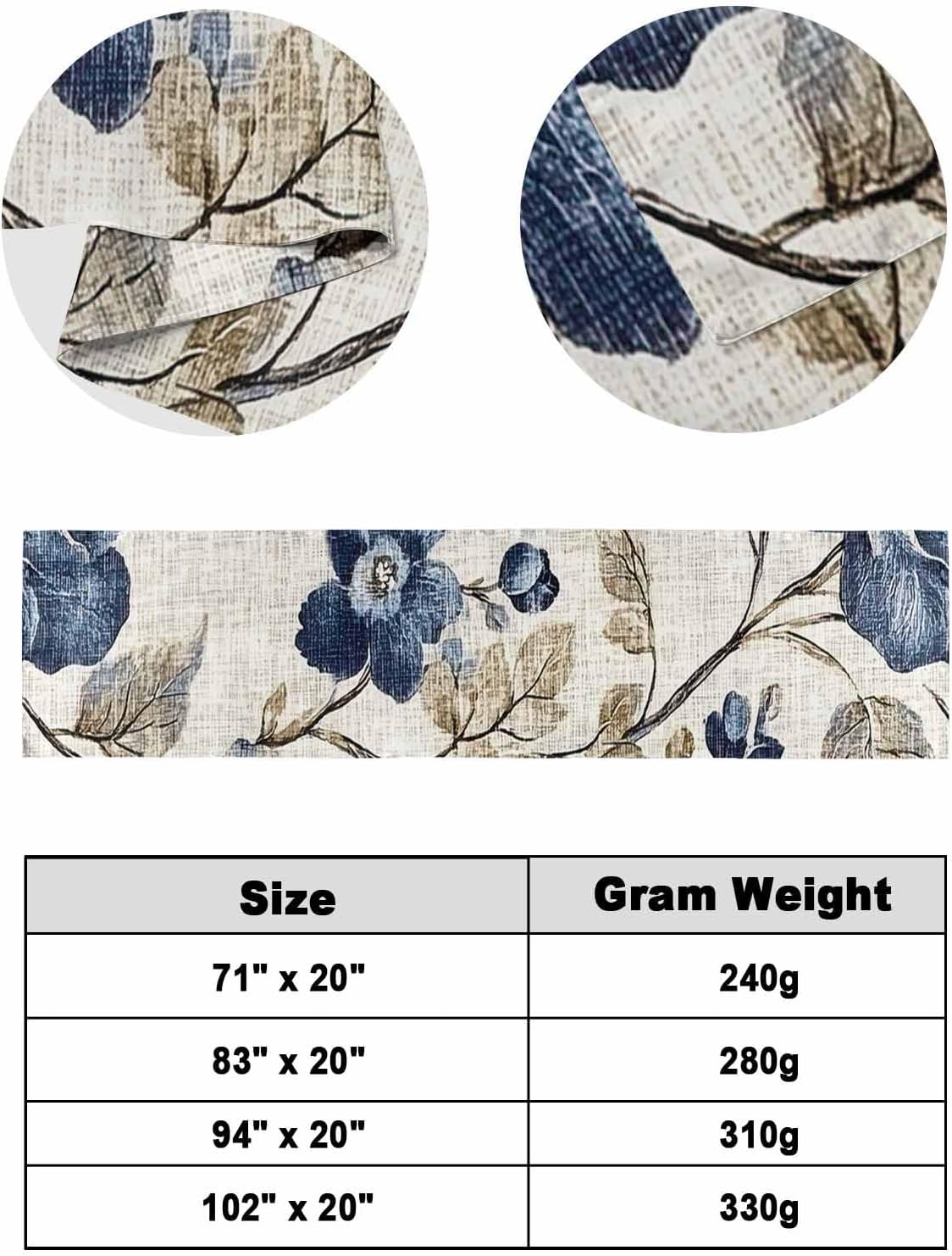 Bed Runner for King Size Bed, Blue Gray Spring Floral Decorative Bed Scarf Throws for Foot of Bed, Vintage Botanical Luxury Bedding Slipcover Bed Runners for Hotel/Home, 94 x 20 Inch