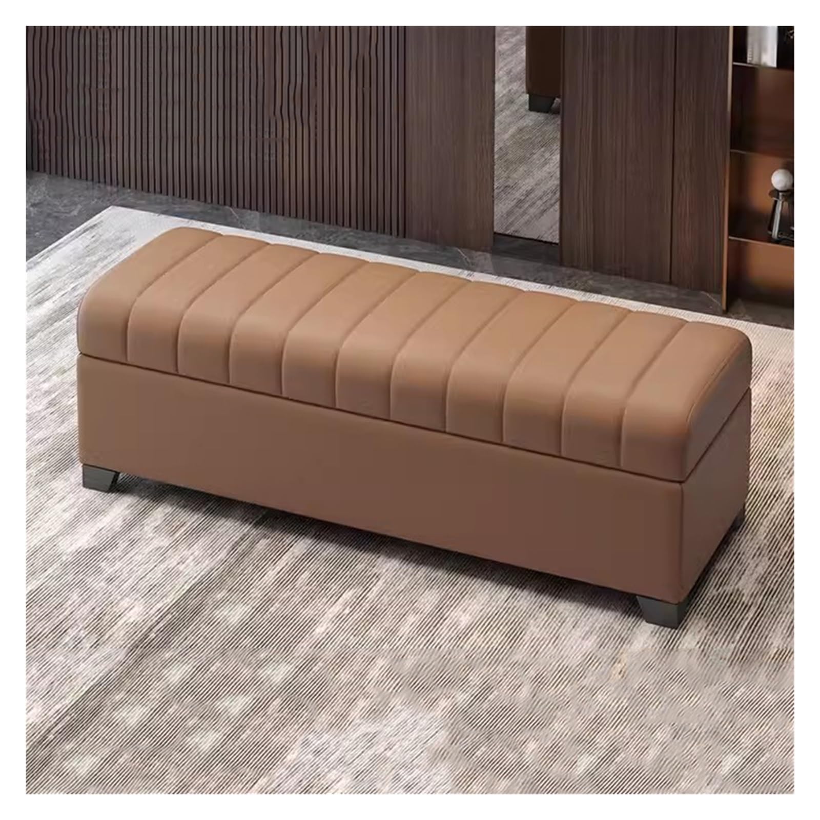ZHANGshouf Large Brown Faux Leather Storage Bench Ottoman Rectangle Ottoman Bench with 120CM Storage for Bedroom Living Room and Entryway