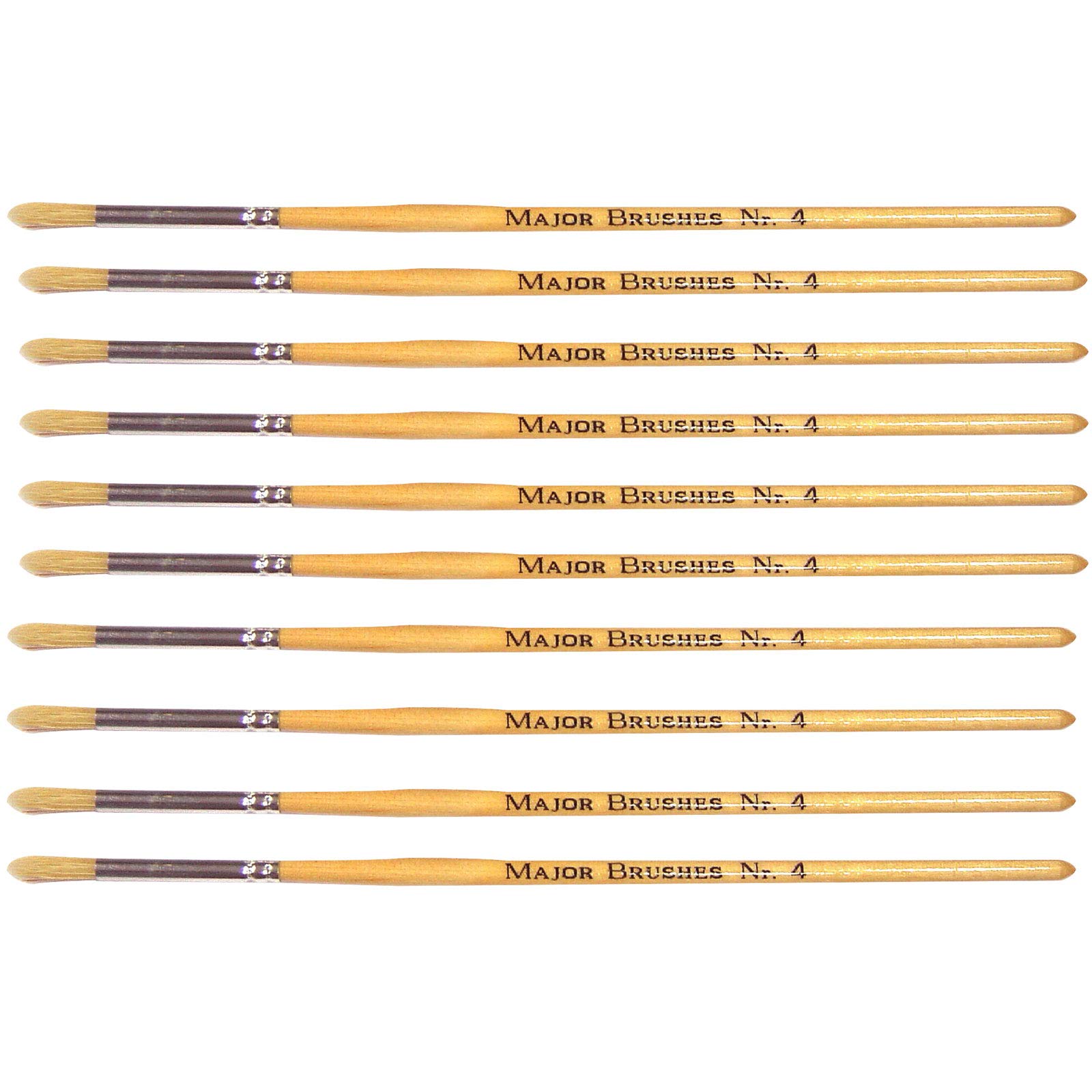 Major Brushes Hog Bristle Short Handle Round Tip Brushes Size 4 Pack of 10