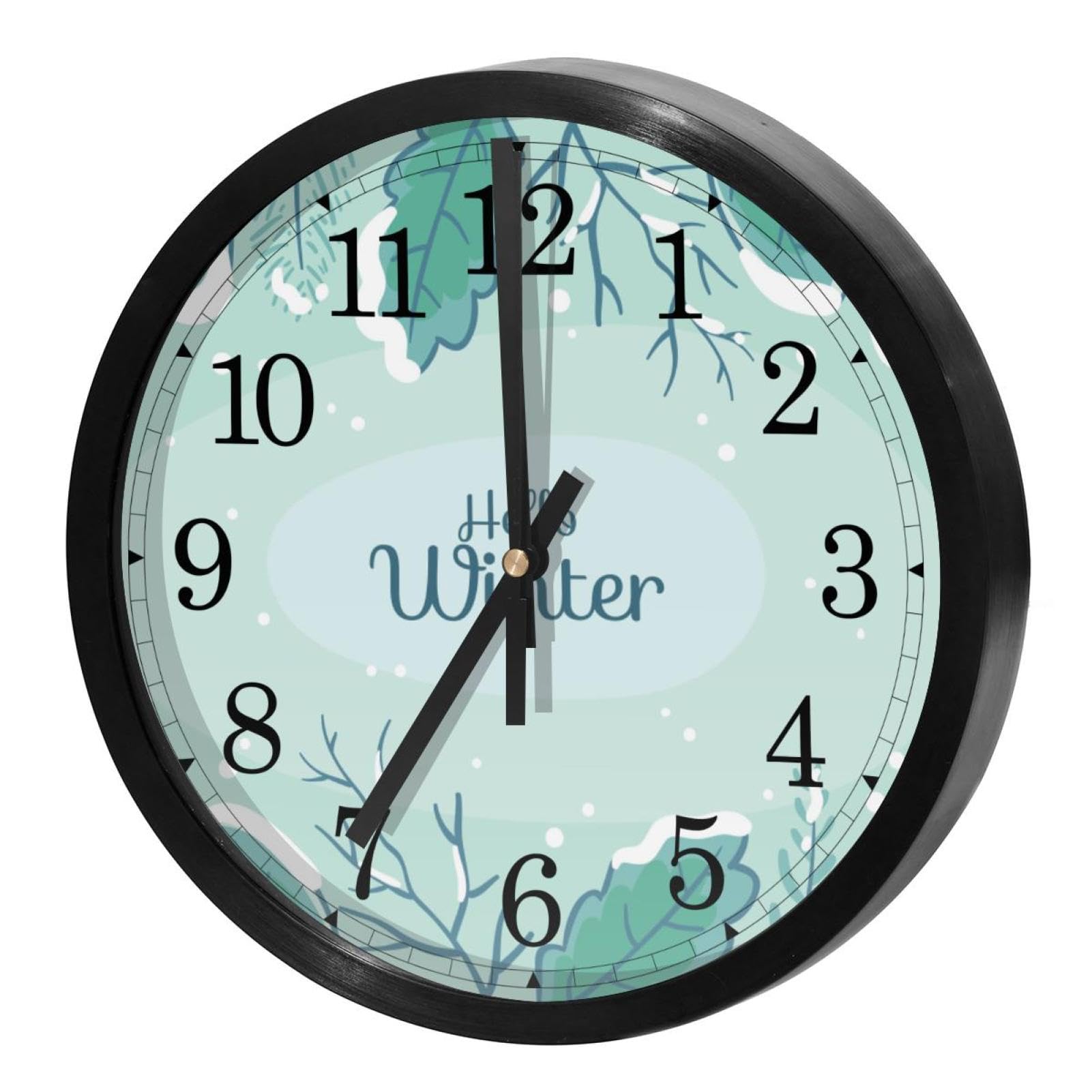 Horloge murale silencieuse à quartz sans tic-tac à piles ronde Feuilles d'hiver école