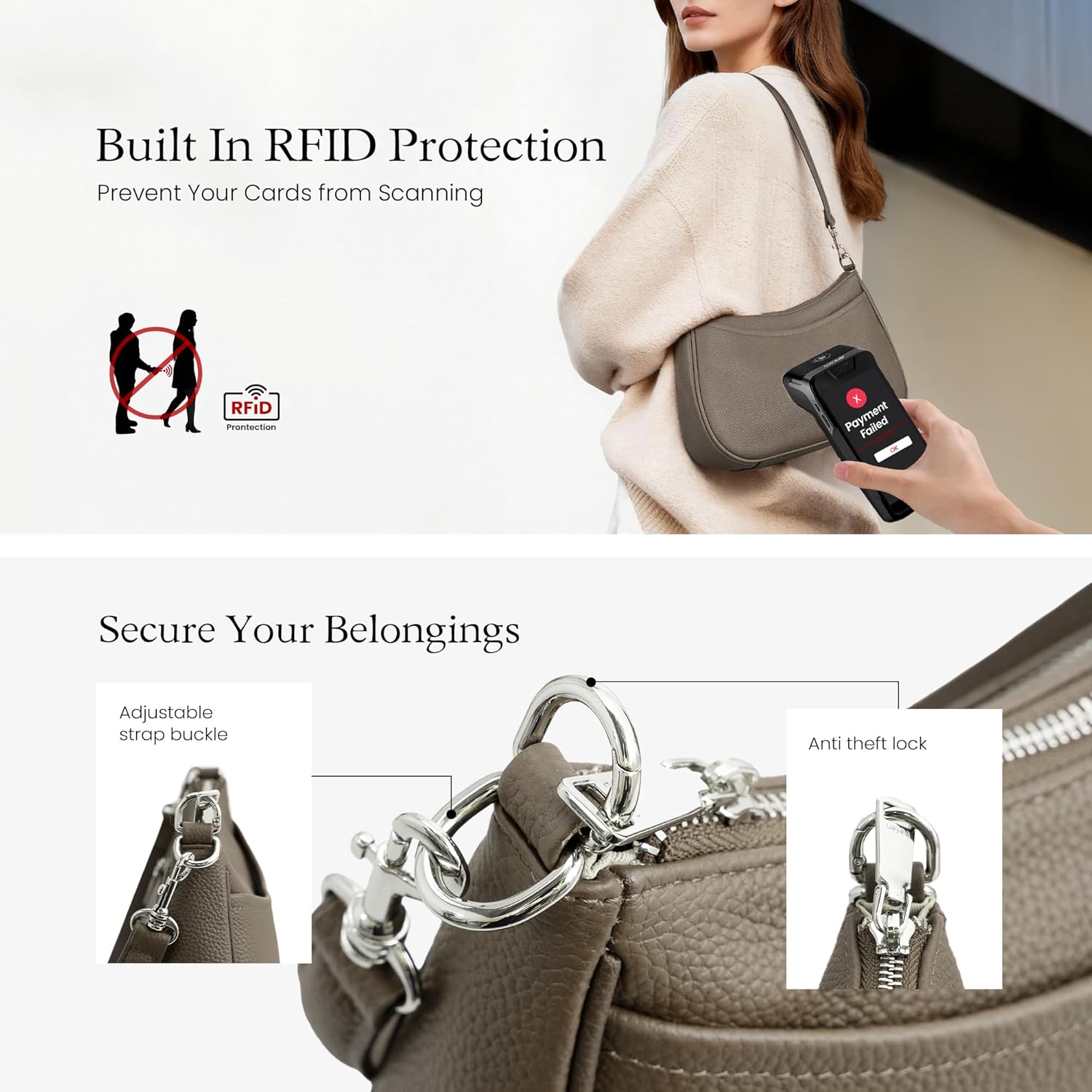 befen Genuine Leather Crossbody Bags for Women Anti Theft Shoulder Purse Trendy Hobo Bag with RFID Womens Handbag Purse - Image 2