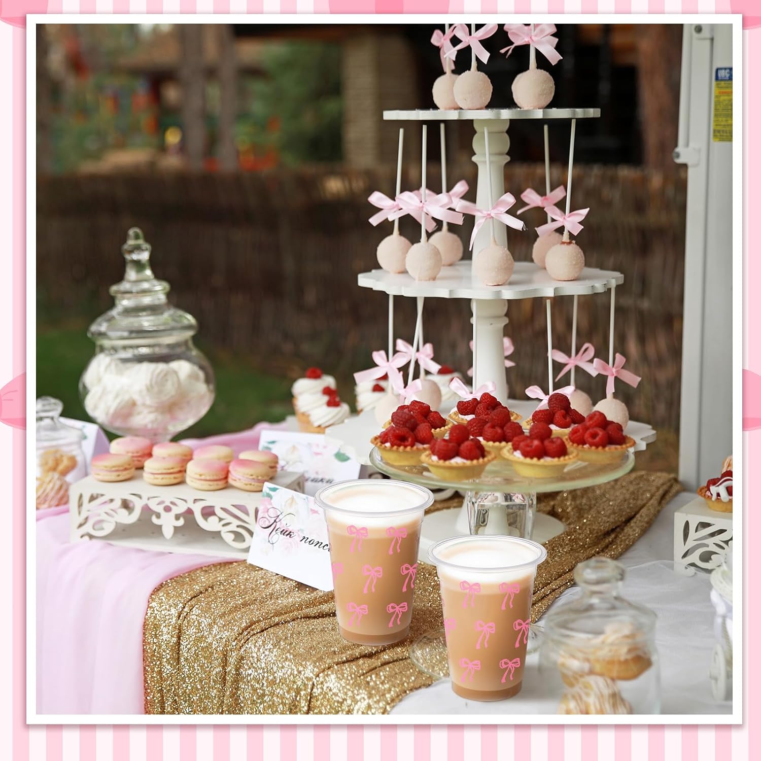 Havawish 100 Pcs Pink Bow Plastic Cups Bowknot Daisy Clear Cups 16 oz Coquette Bachelorette Party Disposable Bow Theme Decorations for Birthday Bridal Shower Wedding Party Supplies - Image 5