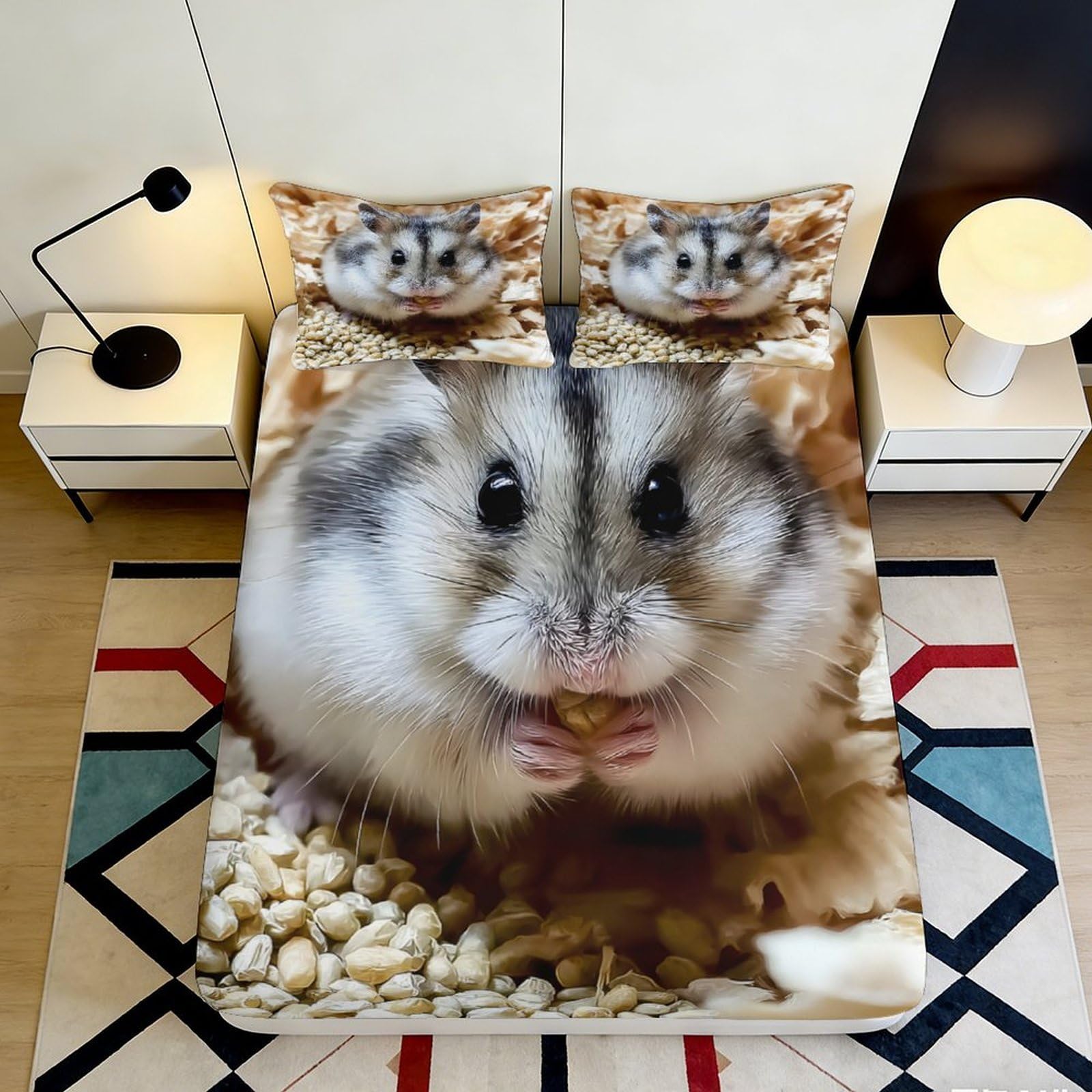 Jqzkxnhpbr Style-9 3D Printed Hamster Snack Fitted Sheet Microfiber Non Slip Bed Cover For Bedroom Dorm Machine Washable Decor 90X200x25cm