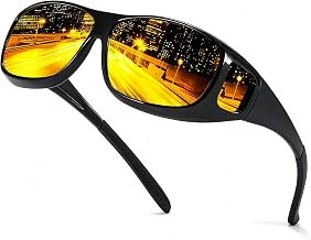 Myiaur Polarized Fit Over Night Vision Glasses for Men Women, UV400 | Wear Over Glasses, Ant Glare Yellow Polarized Lenses, Wrap Around Frame, Lightweight, for Night Driving Rain Fog