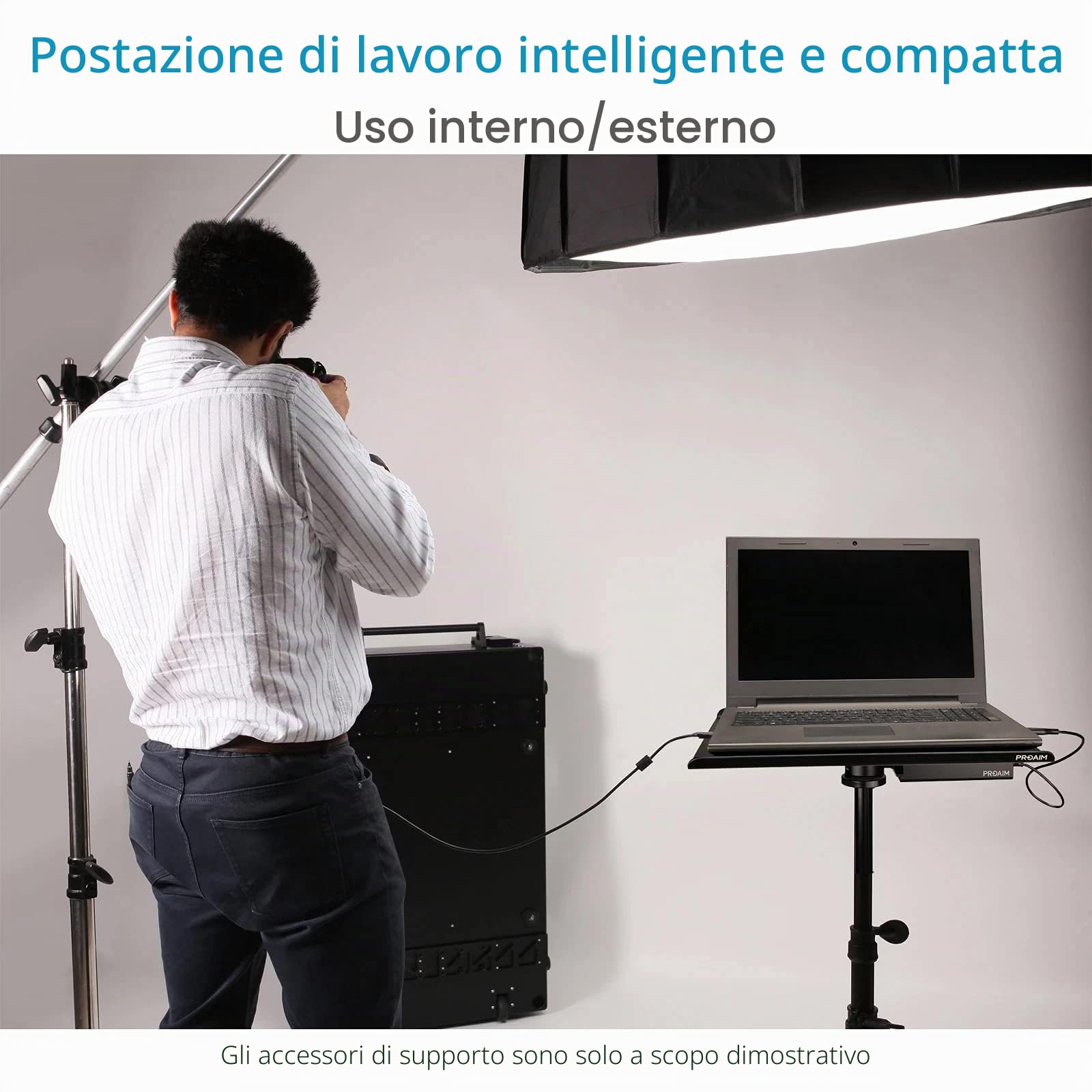 Proaim stazione di lavoro universale per laptop per riprese in rete, dimensioni 40,6x13 m, Postazione di lavoro più conveniente per fotografi e registi, supporto da scrivania in alluminio su C-Stand