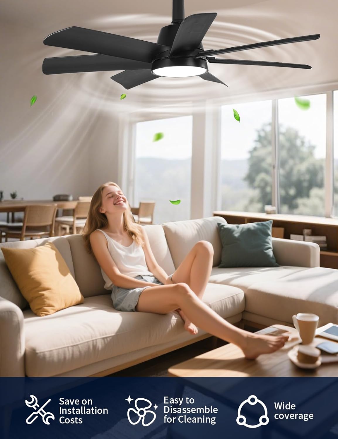 NWOP 28 Inch Socket Fan Light with Remote Control, Screw in E26/E27 Ceiling Fan with LED Light, 3000-6000K Adjustable Color Temp, 6 Speeds, Timer, for Bedroom Kitchen Living Room Garage, Black