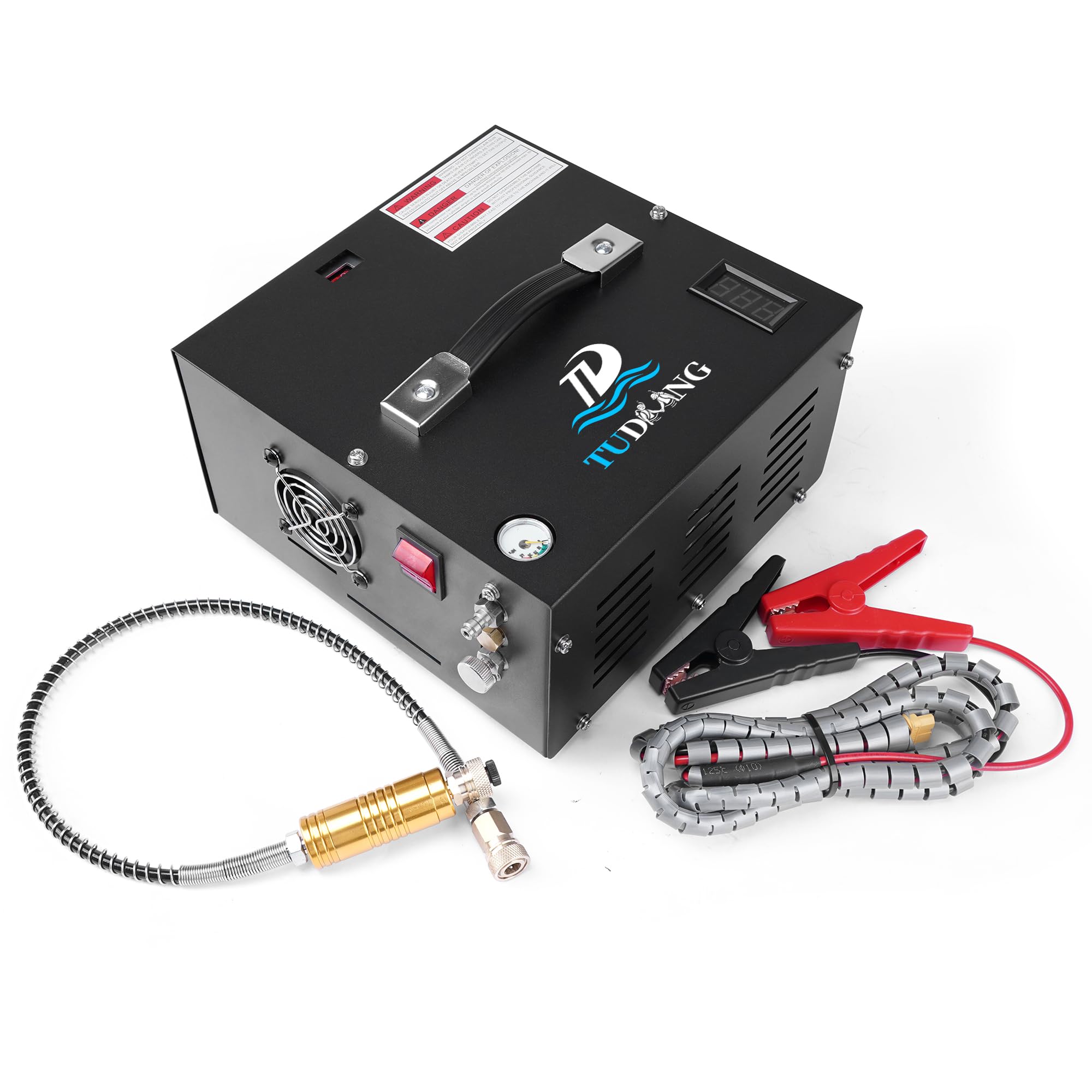 TUDIVING-Portable PCP Air Compressor | 12V DC/110V AC | Fast Inflation | Built-in Fan | Oil Free & Water | Lightweight | Easy to Carry | for Paintball