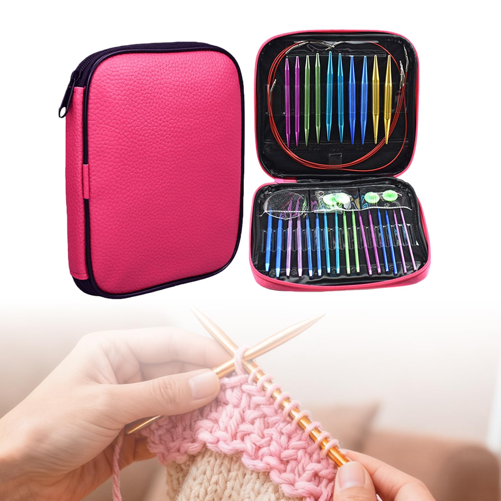 Set di 13 paia di ferri circolari intercambiabili, 2,75 – 10,0 mm, ferri da maglia circolari con custodia, in alluminio, adatti per progetti a maglia, principianti e professionisti