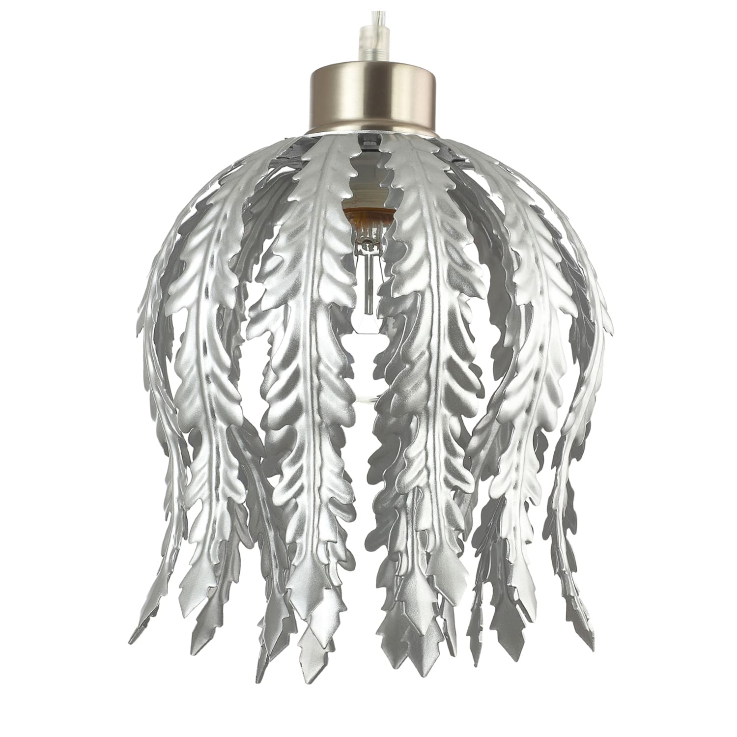 Modern Chic Designer Fern Floral Style Pendant Light Shade in Brushed Silver Foil | 23cm x 22cm | 60w Maximum | for E27 or E14 Fittings by Happy Homewares