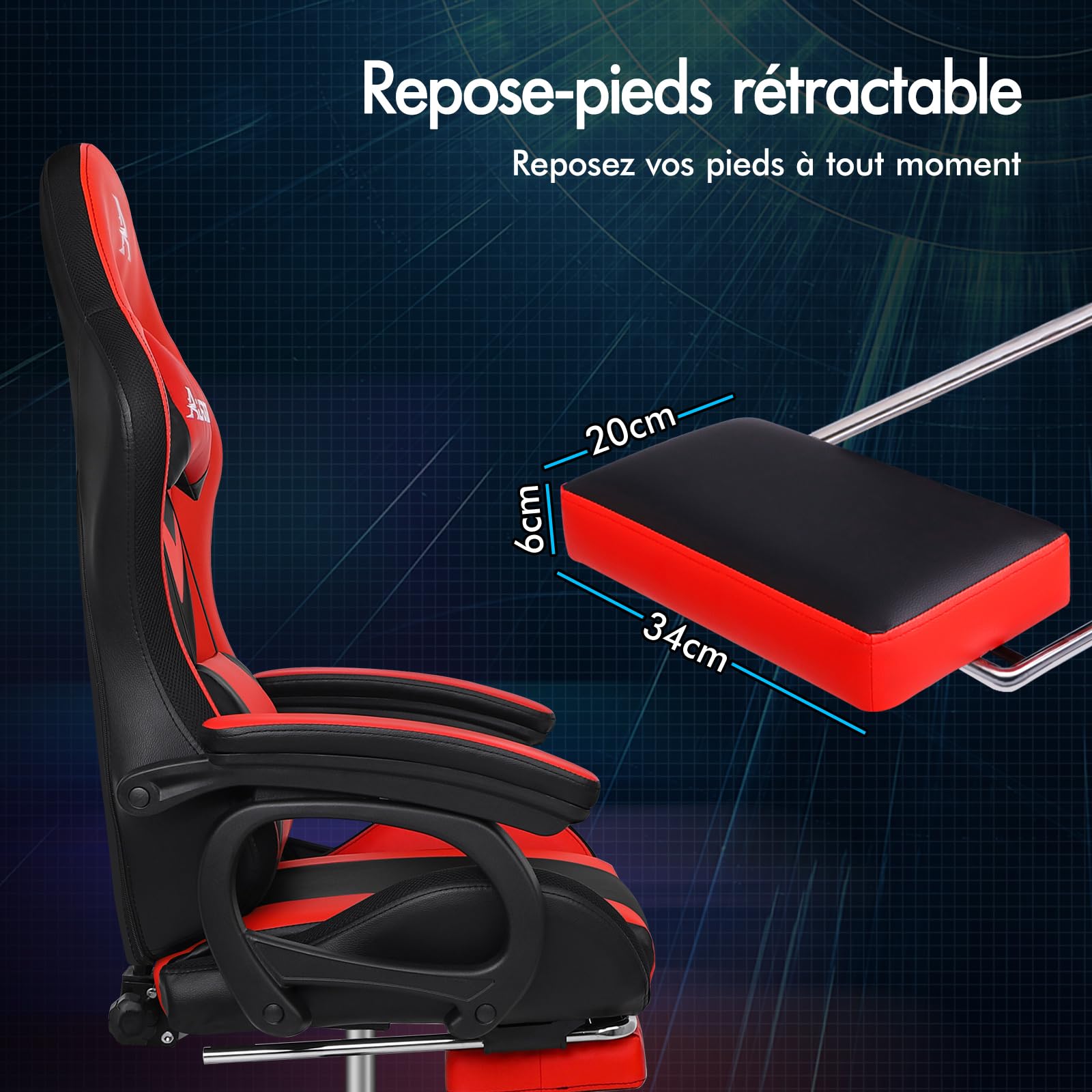 ALFORDSON LED Chaise Gaming, Siege Gaming avec Massage 8 Points, Fauteuil de Gaming Pivotant Ergonomique avec Éclairage RVB avec Support Lombaire et Appui-Tête, Hauteur Réglable, Rouge