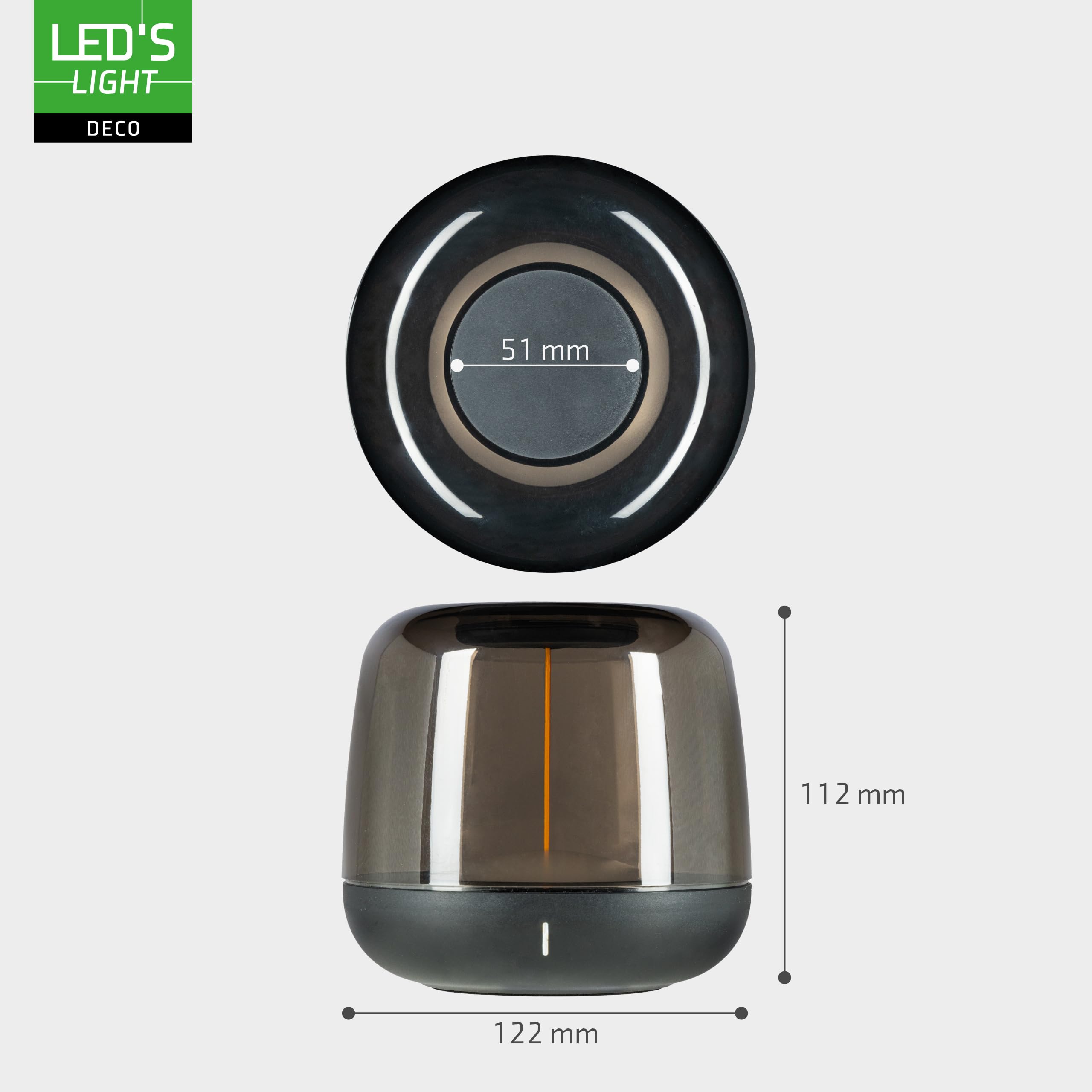 LED's light LED-Tischlampe mit Akku 2700K Warmweiß & RGB – Touch-Dimmer, USB-C, IP44, Rauchglas – Stimmungslicht für Innen & Außen