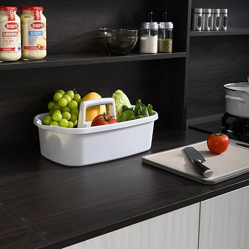 Miniatura 7 de ALINK Organizador de almacenamiento de limpieza de plástico con asa, organizador grande de ducha para dormitorio, baño, herramientas, jardín,