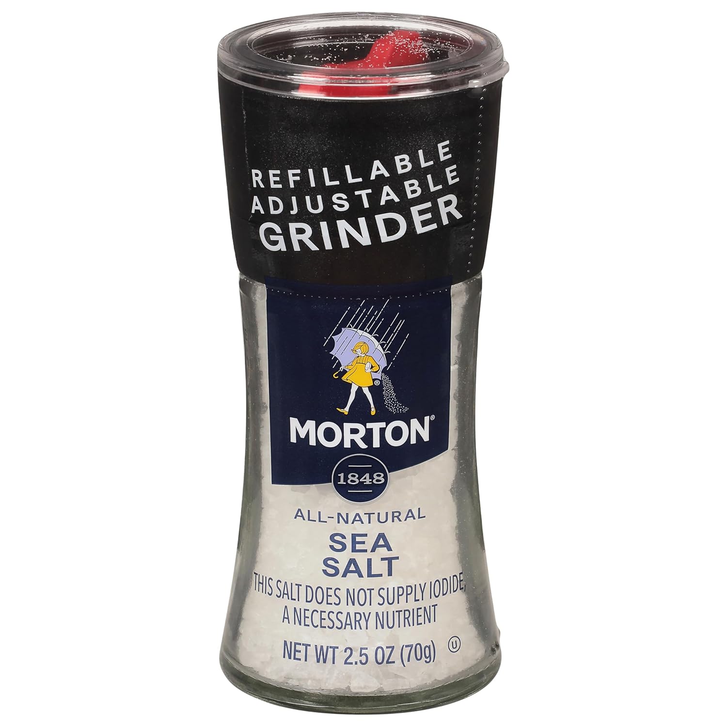 Morton Sea Salt, Grinder, (2.5 oz), 6-Pack, All-Natural, Adjustable & Refillable, Perfect for Cooking, Seasoning, and Finishing