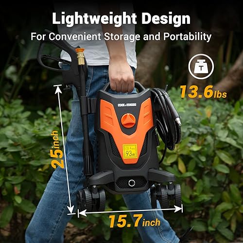 Miniatura 9 de Rock&Rocker - Potente lavadora a presión eléctrica, 1950 PSI máx. 1.58 GPM con gancho de manguera, 4 boquillas de conexión rápida, tanque de jabón,