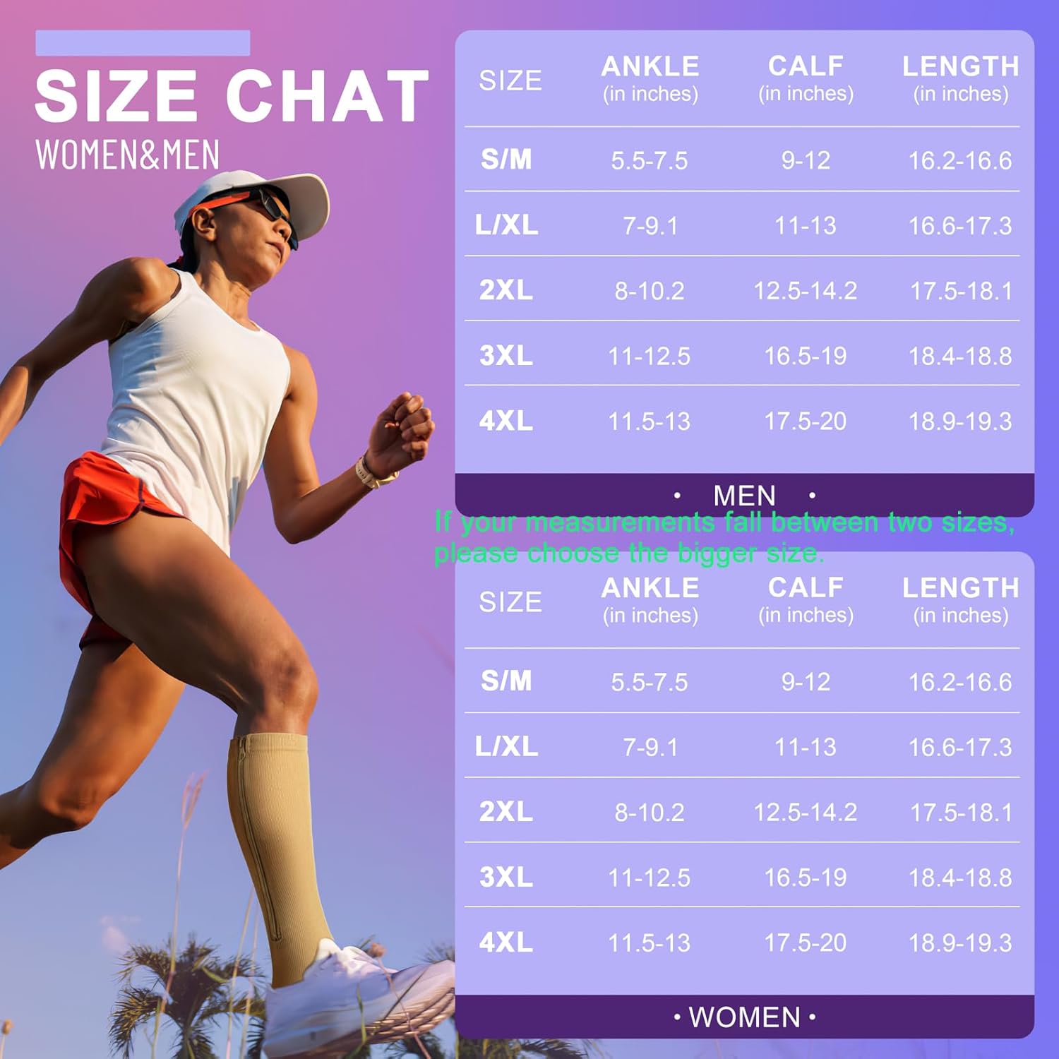 Zipper Compression Socks - 2 Pairs Open Toe Compression Stockings for Men Women 15-20mmHg,Suit for Running, Sport - Image 4