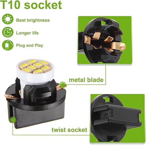 Miniatura 5 de T10 8SMD LED blanco 3020 DC 12V PC194 PC168 Ancho del vehículo Indicato Luz de lectura Luz de etiqueta con enchufes giratorios (paquete de 20