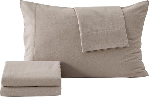 Miniatura 6 de Juego de sábanas de franela de mezcla de algodón de 4 piezas, sábanas y fundas de almohada de algodón, cálidas, doble cepillado para mayor suavidad