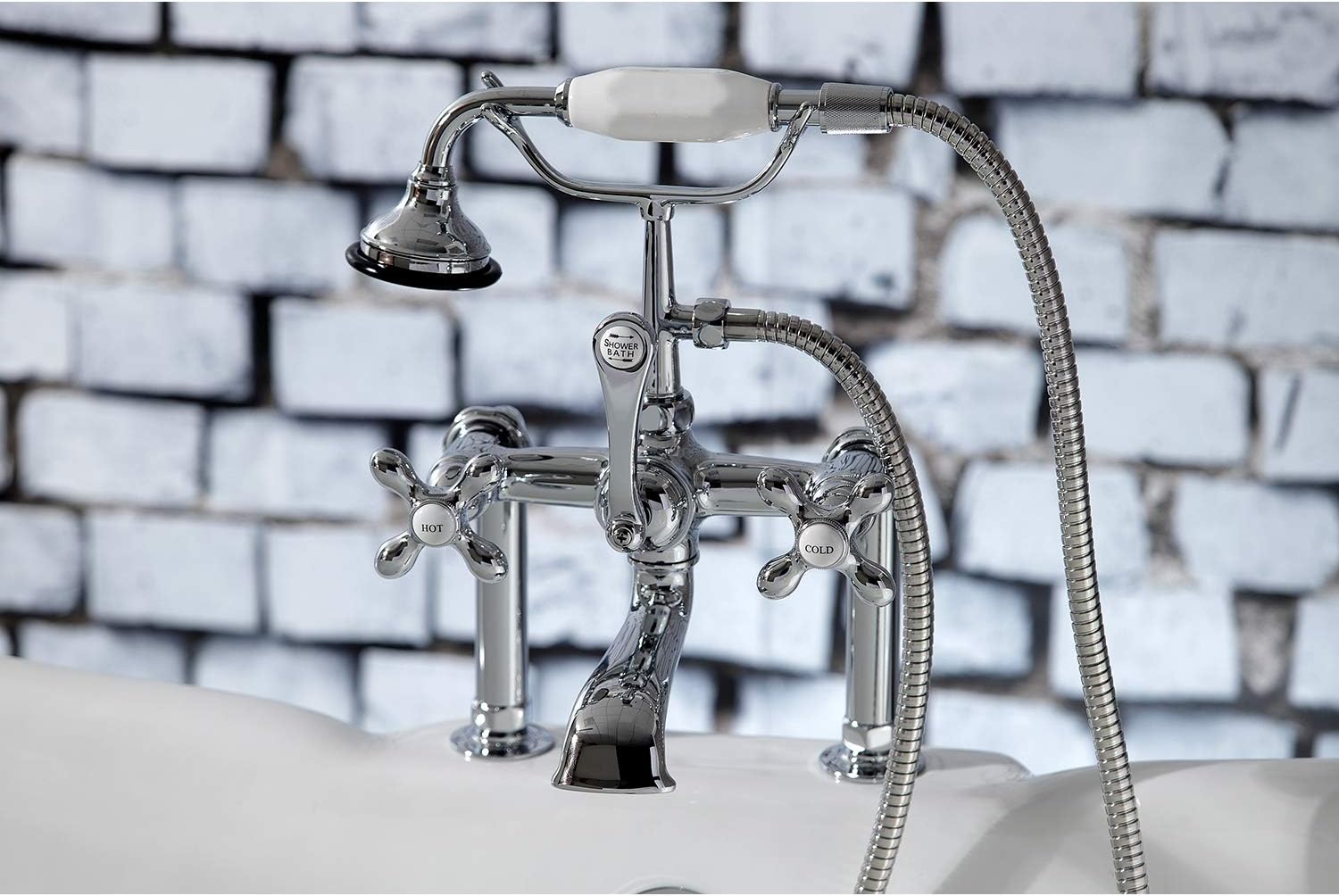 Kingston Brass AE110T1 Aqua Vintage 7" in Spout Reach Deck Mount Clawfoot Tub Faucet, Polished Chrome