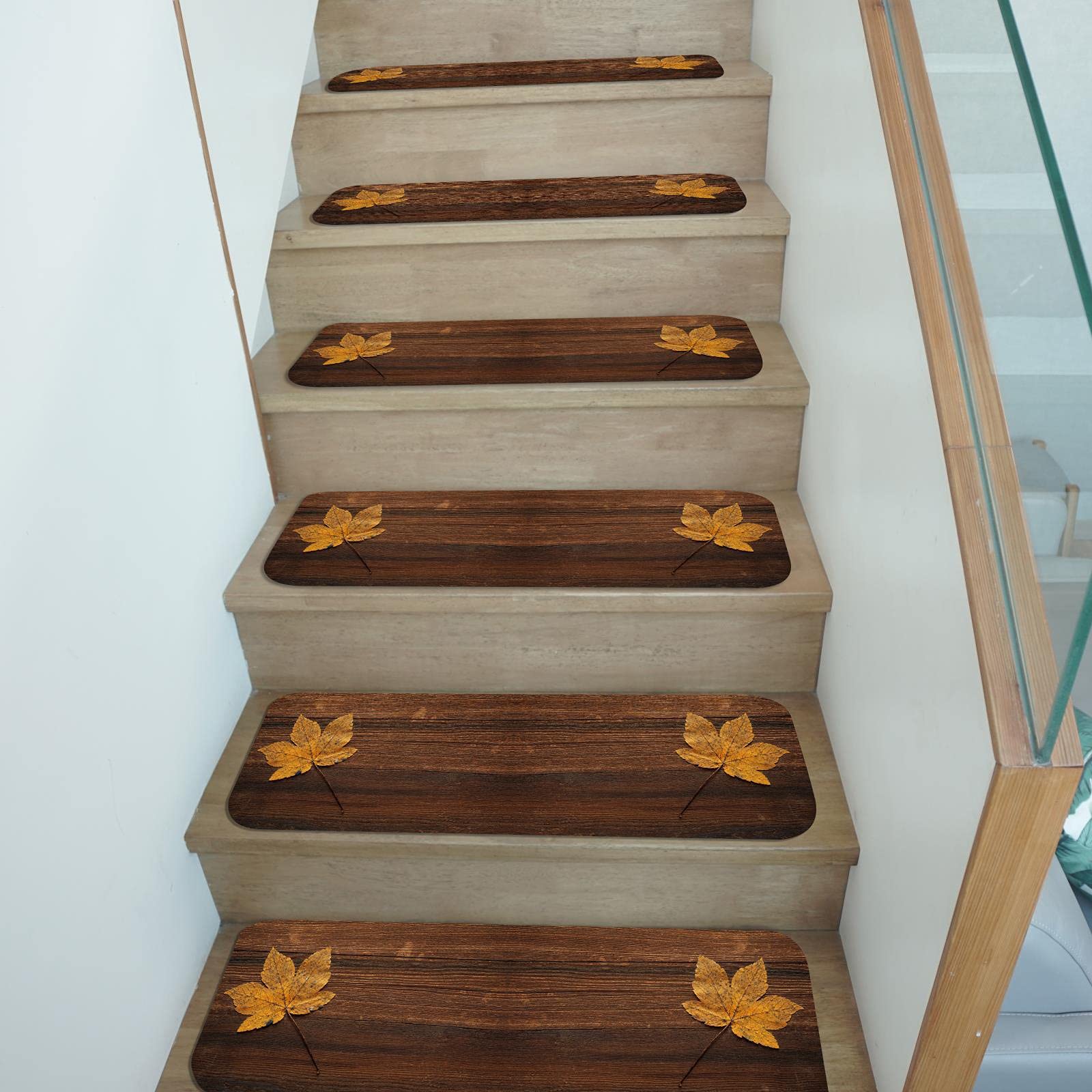 Peldaños De Escalera De Alfombra, Impresión De Grano De Madera De Imitación Alfombrillas/Alfombras Lavables A Máquina Antideslizantes Escalera De Paso Alfombrilla De Protección De Escalera I