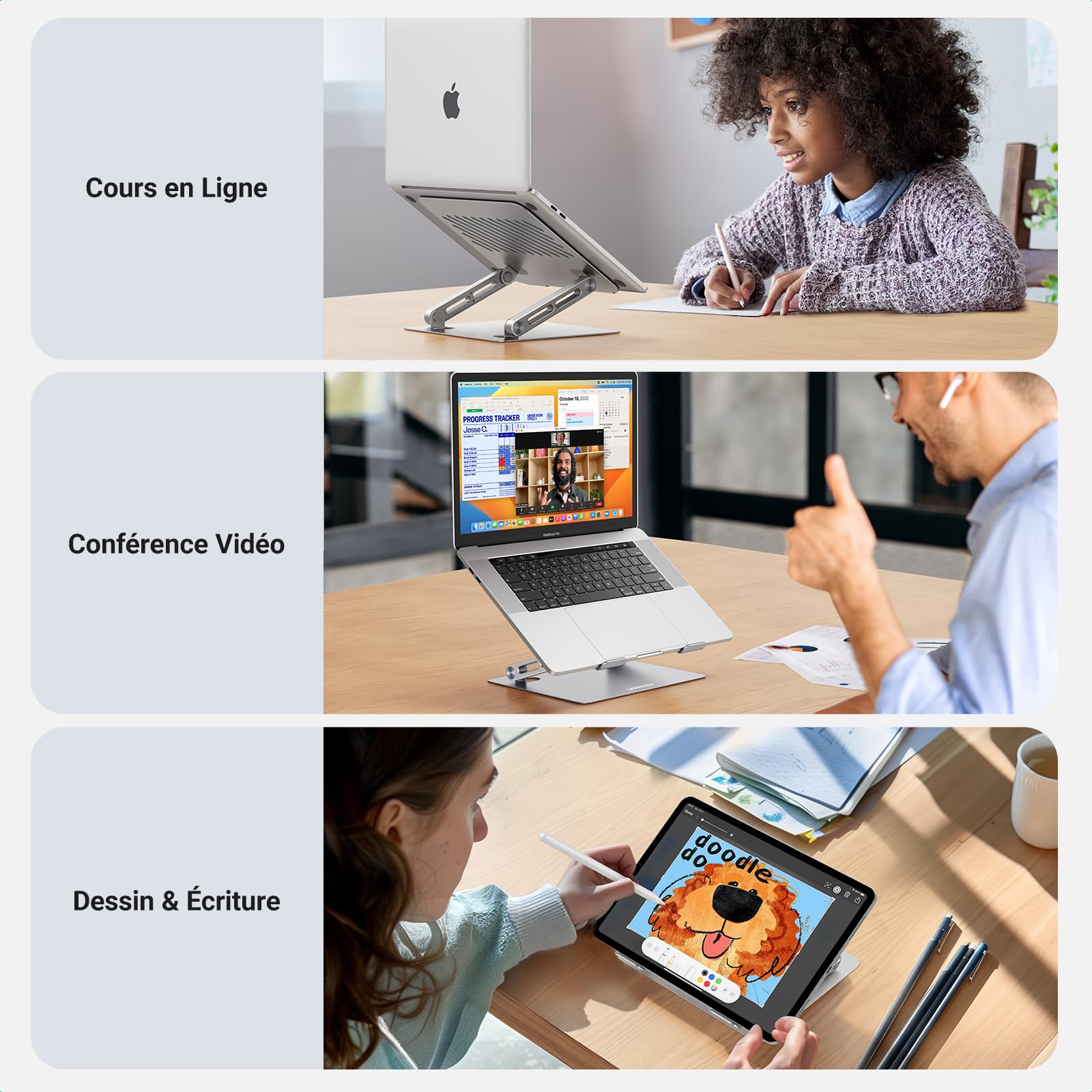 UGREEN Support Ordinateur Portable Réglable Pliable Repose Bureau Ergonomique Refroidissement Ventilé Laptop Stand 10 à 17,3 Pouces Compatible avec MacBook Air Pro HP Dell Acer