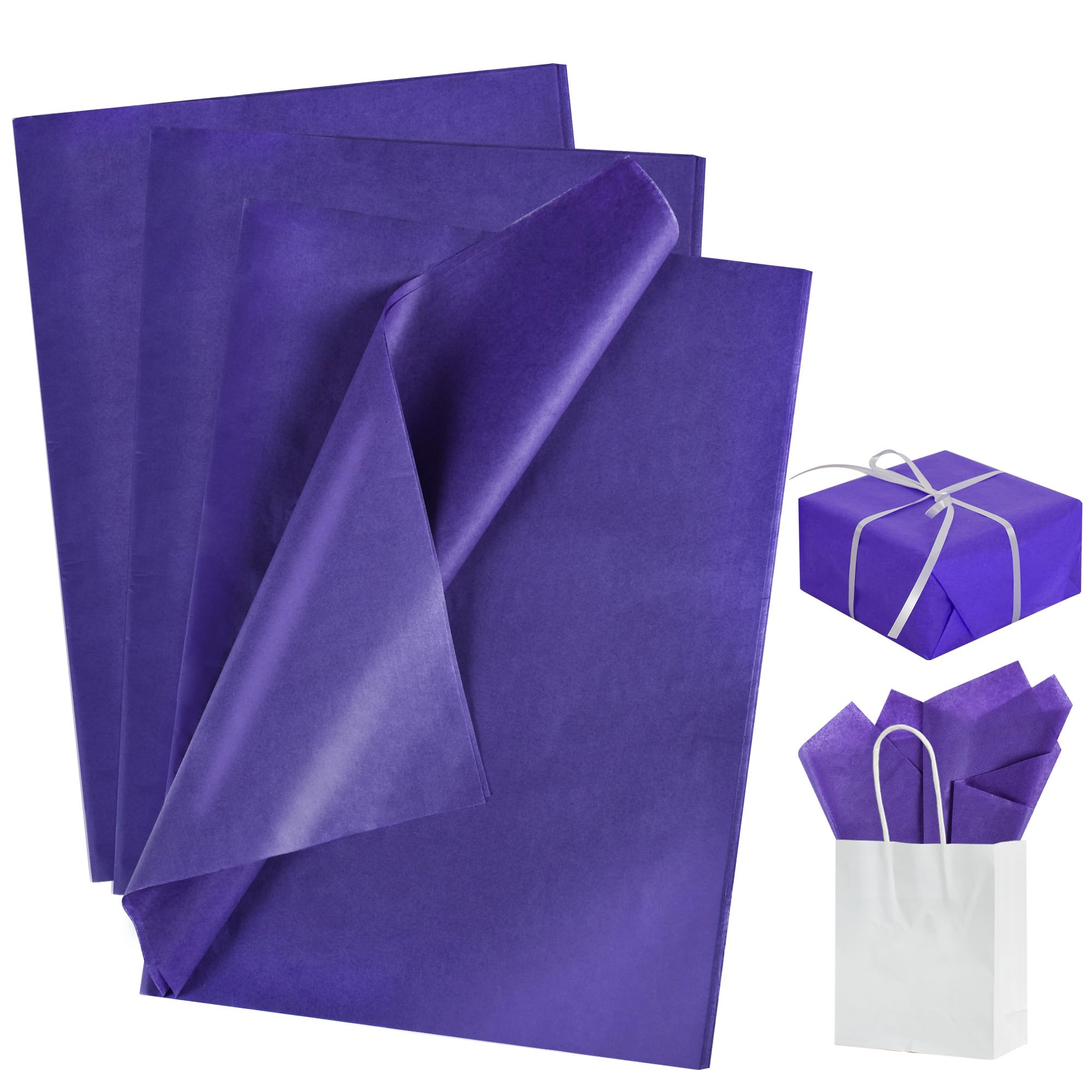 BEISHIDA 100 Sheets Dark Purple Tissue Paper Bulk, Wrapping Tissue Paper for Gift Bags, 14 x 20 Inch Gift Wrap for Halloween Birthday Graduation DIY Crafts Holiday Flowers
