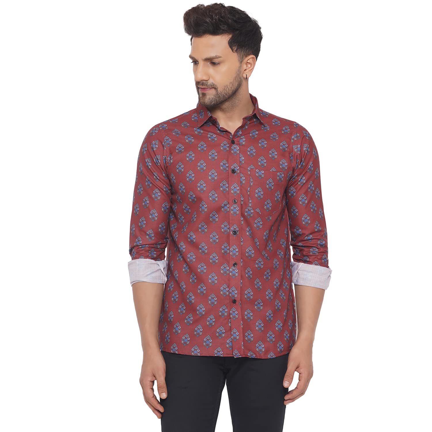 veera paridhaan Men's Cotton Sanganeri Printed Shirt (Green)-picture-11