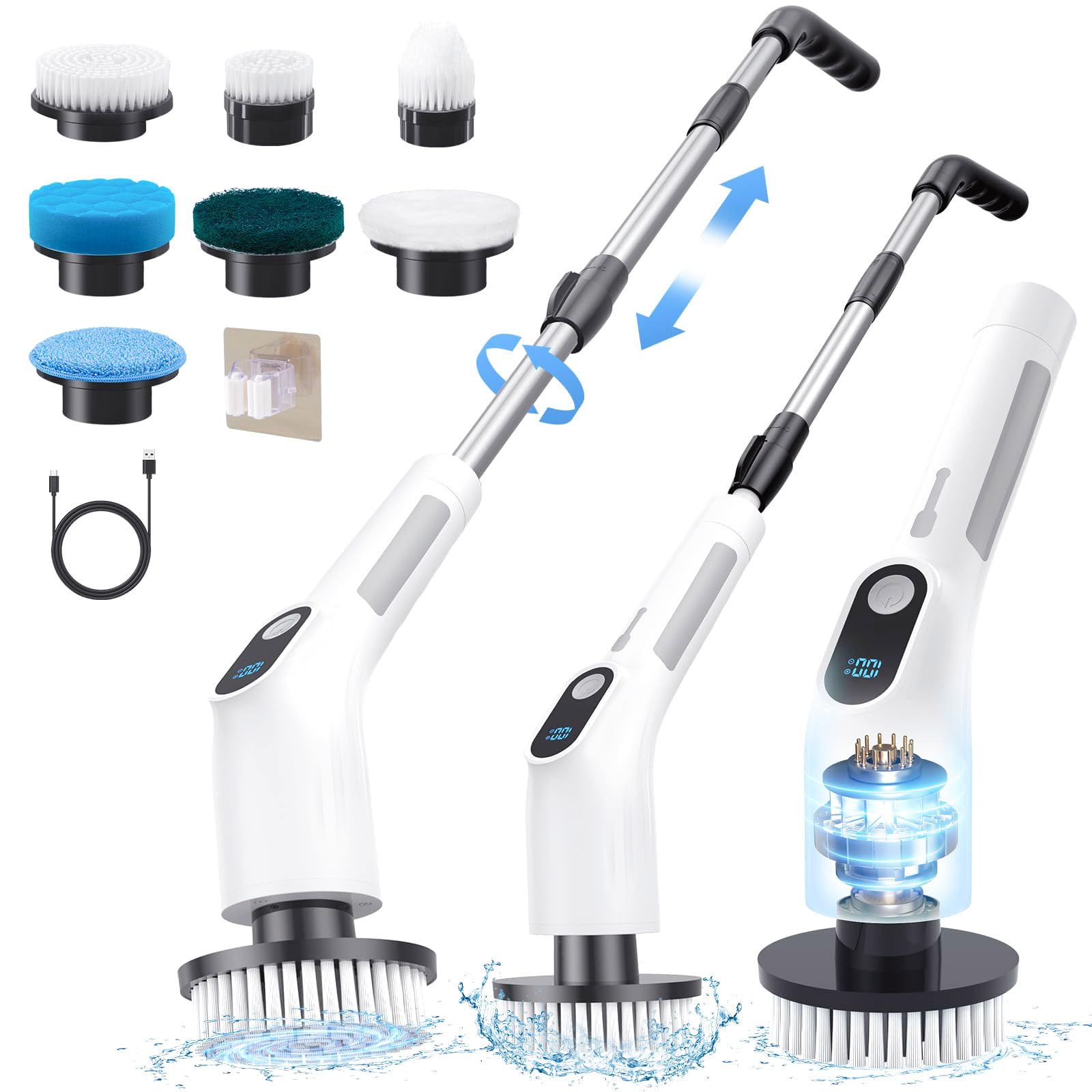 Strumento 8 allegati 2 modalità di velocità estensibile IPX7 per piastrelle domestiche Scrubber bagno cordless per e vasche da bagno