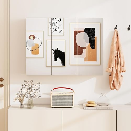 Miniatura 7 de Tangkula gabinete tipo botiquín con 3 puertas para pared de baño, 36 pulgadas de ancho