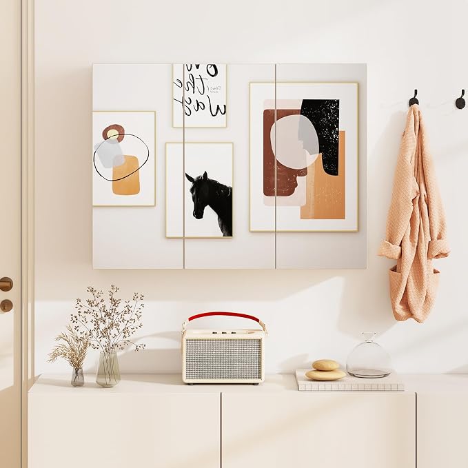 Gabinete de baño Tangkula con espejo y 3 puertas, blanco miniatura 7