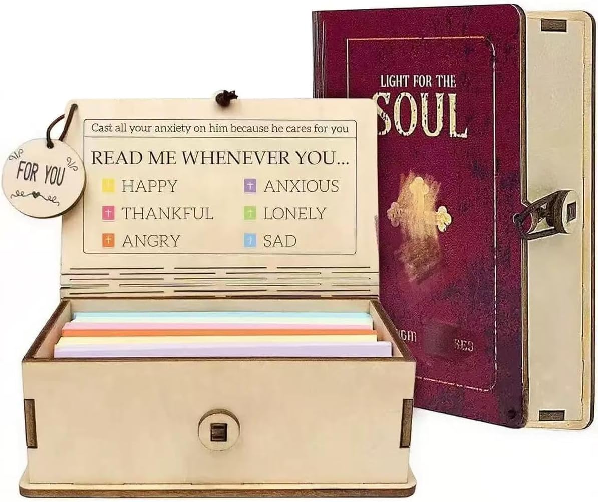 Uplifting Emotional Support Box – 150 Color Coded Motivational Messages for 6 Emotions – Wooden Decorative Gift Box for Her, Great Holiday Surprise & Everyday Small Gift