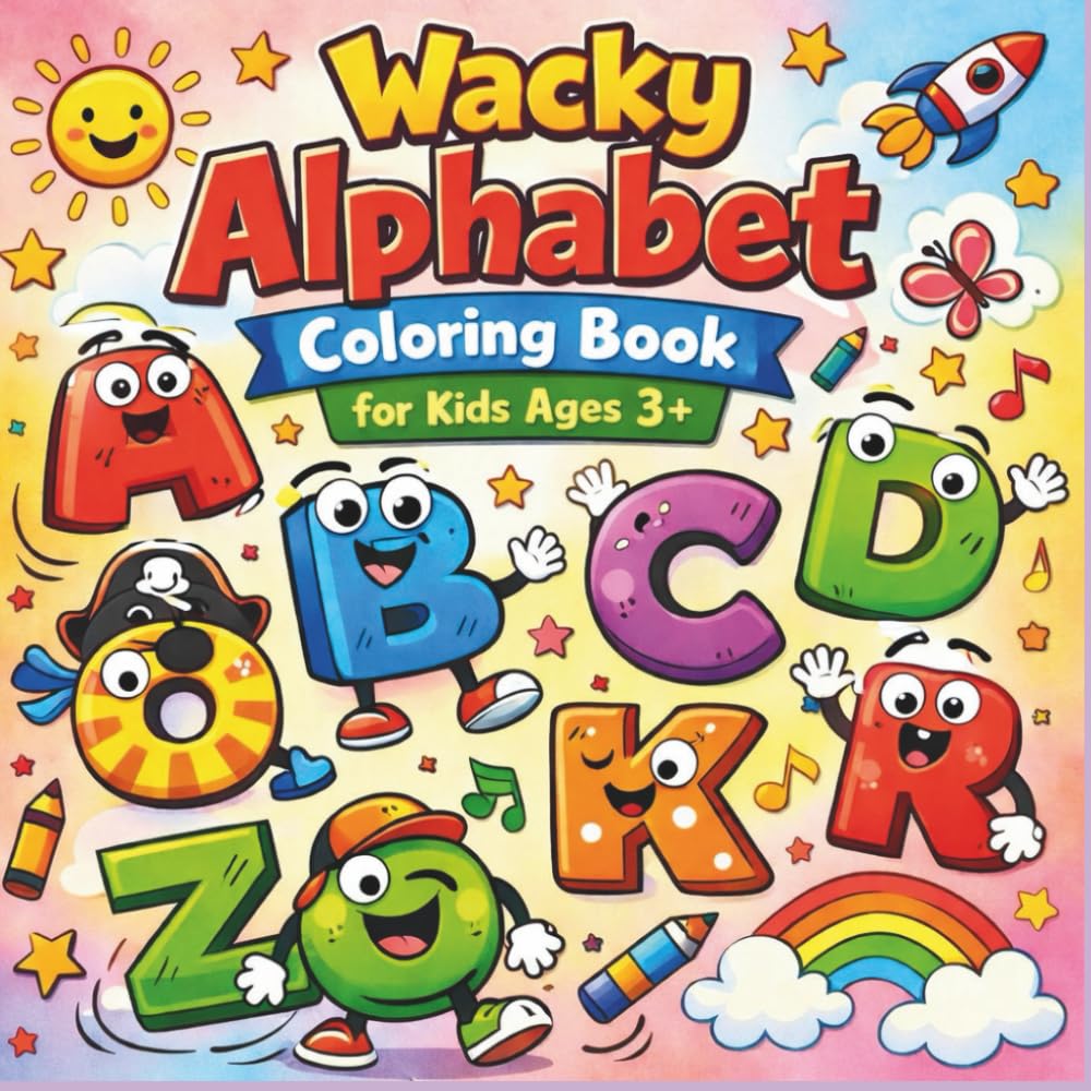 Wacky Alphabet Coloring Book for Kids Ages 3+: fun and crazy alphabet characters to color, laugh and learn; educational coloring fun with goofy letters and happy faces