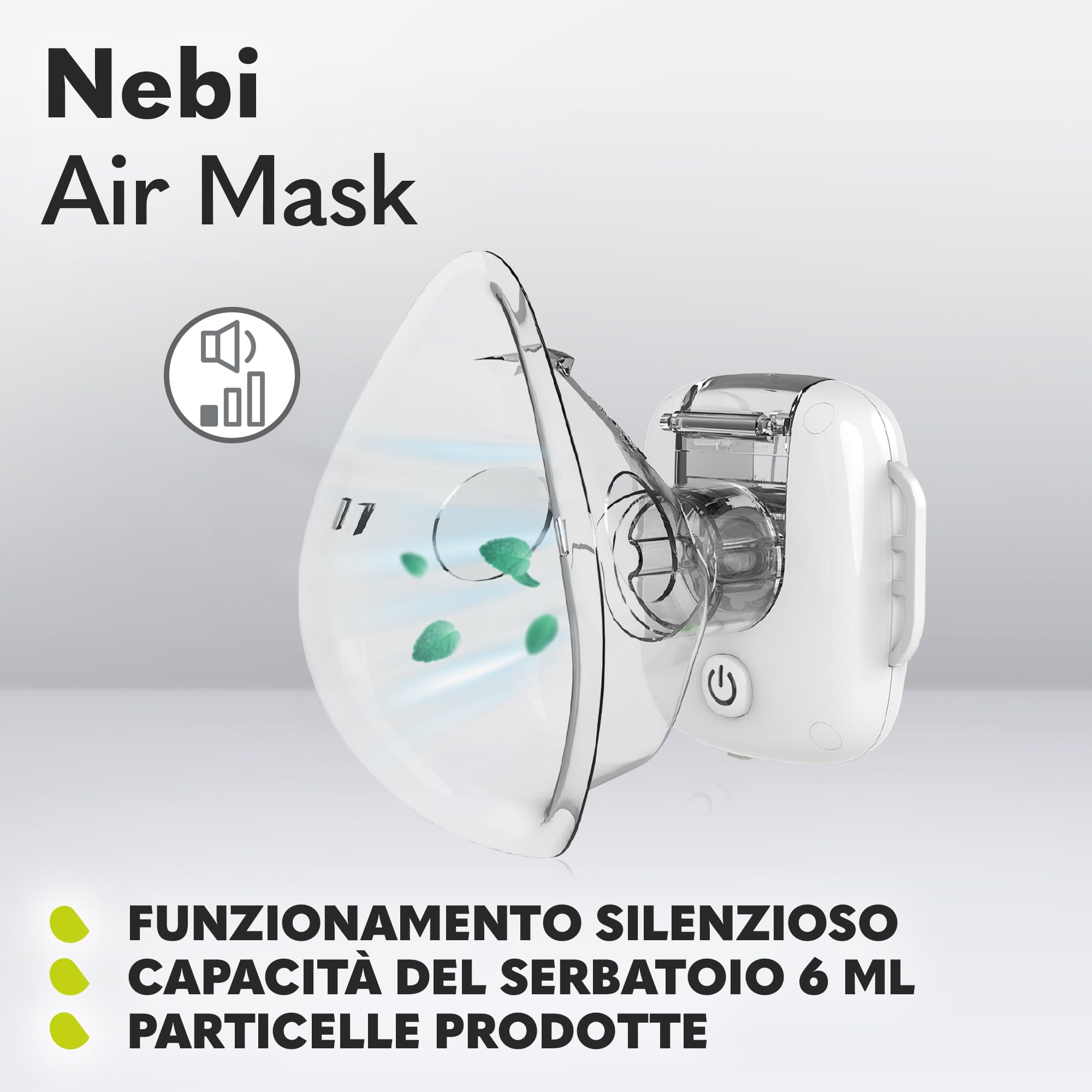 LIONELO Nebi Air Mask inalatore, nebulizzatore per bambini e adulti, silenzioso, compatto e portatile, per malattie dell'apparato respiratorio, infezioni e allergie, inalazione ad alta efficienza