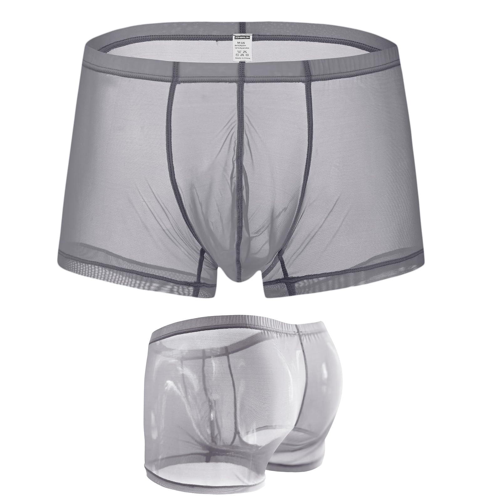 ZONBAILONMens Sexy Underwear See Through Silk Boxer Pouch Briefs Breathable Mesh Trunks Pack