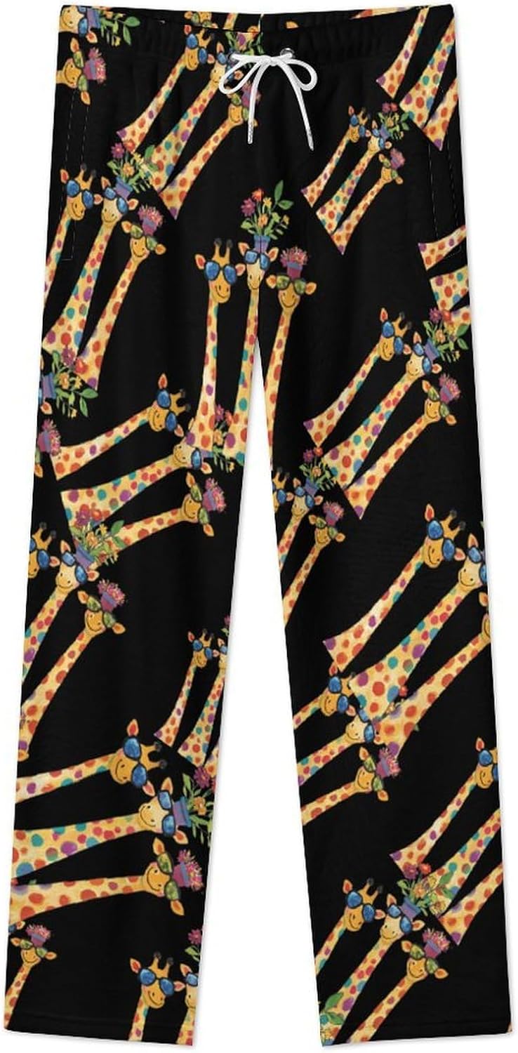 Giraffe Family Women's Pajama Bottoms Flannel Sleepwear Pants Elastic Waist Loose Lounge Trousers