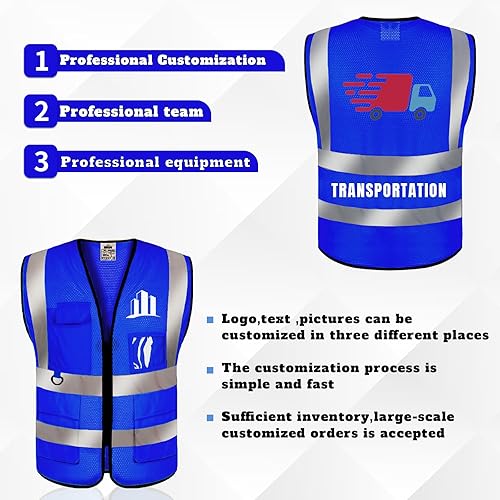 Miniatura 3 de BeautyWill Chaleco de seguridad personalizado, paquete de 1020 chalecos de seguridad Constructin Hi Vis con cremallera y bolsillo