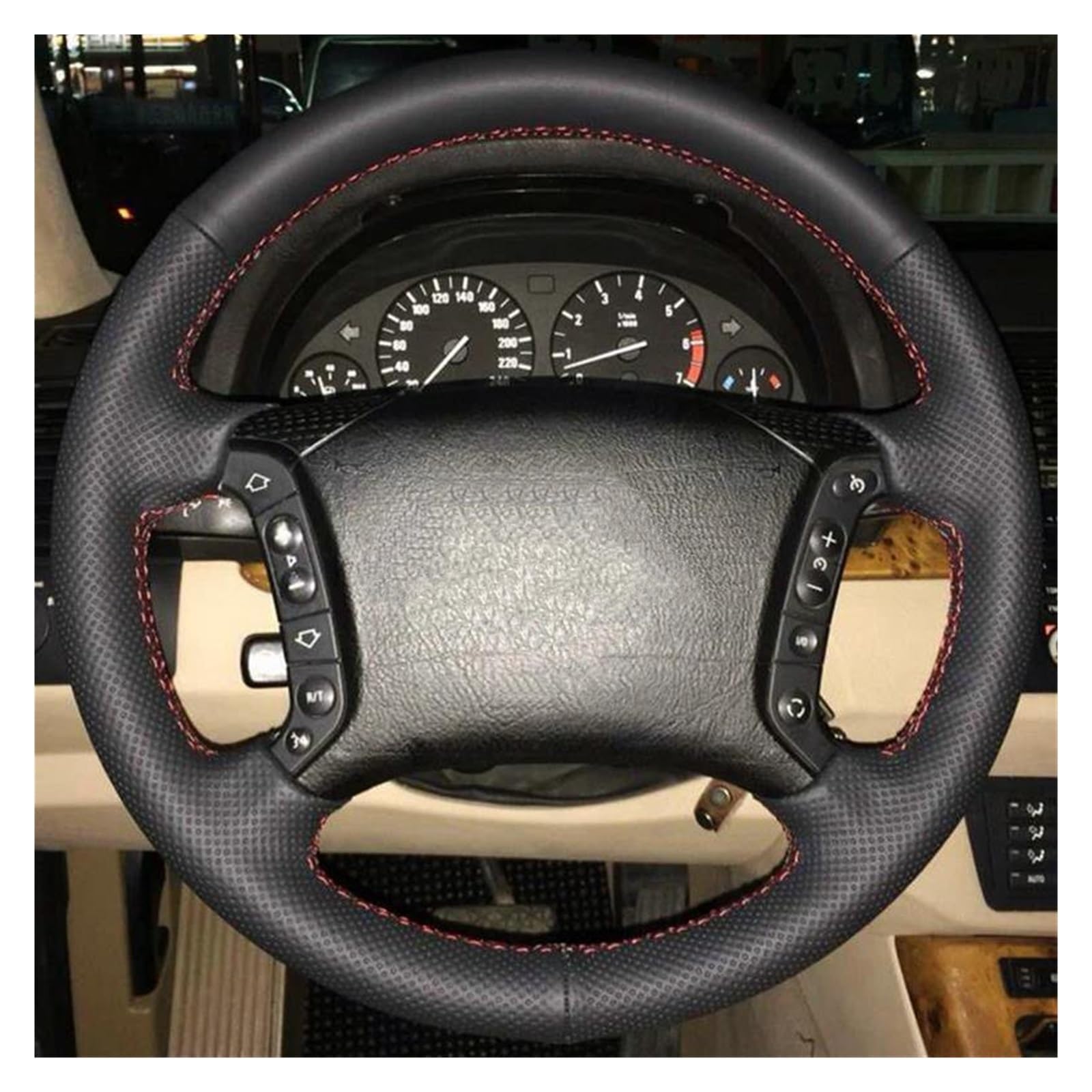 Lenkradabdeckung Auto Lenkrad Abdeckung Für E46 318i X5 E53 325i E39 Zubehör DIY Echtes Leder Lenkung Wrap Lenkrad Bezug Auto(Brown Thread)