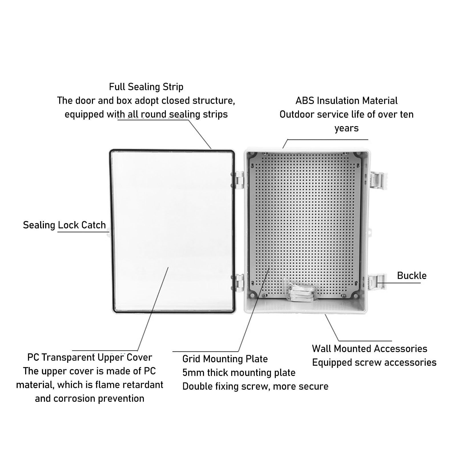 Caja de Conexiones Eléctricas 400x300x170 Mm con Cubierta Transparente, Caja de Proyecto IP66 para Exteriores Caja Eléctrica Impermeable para Bricolaje Caja de Plástico ABS para