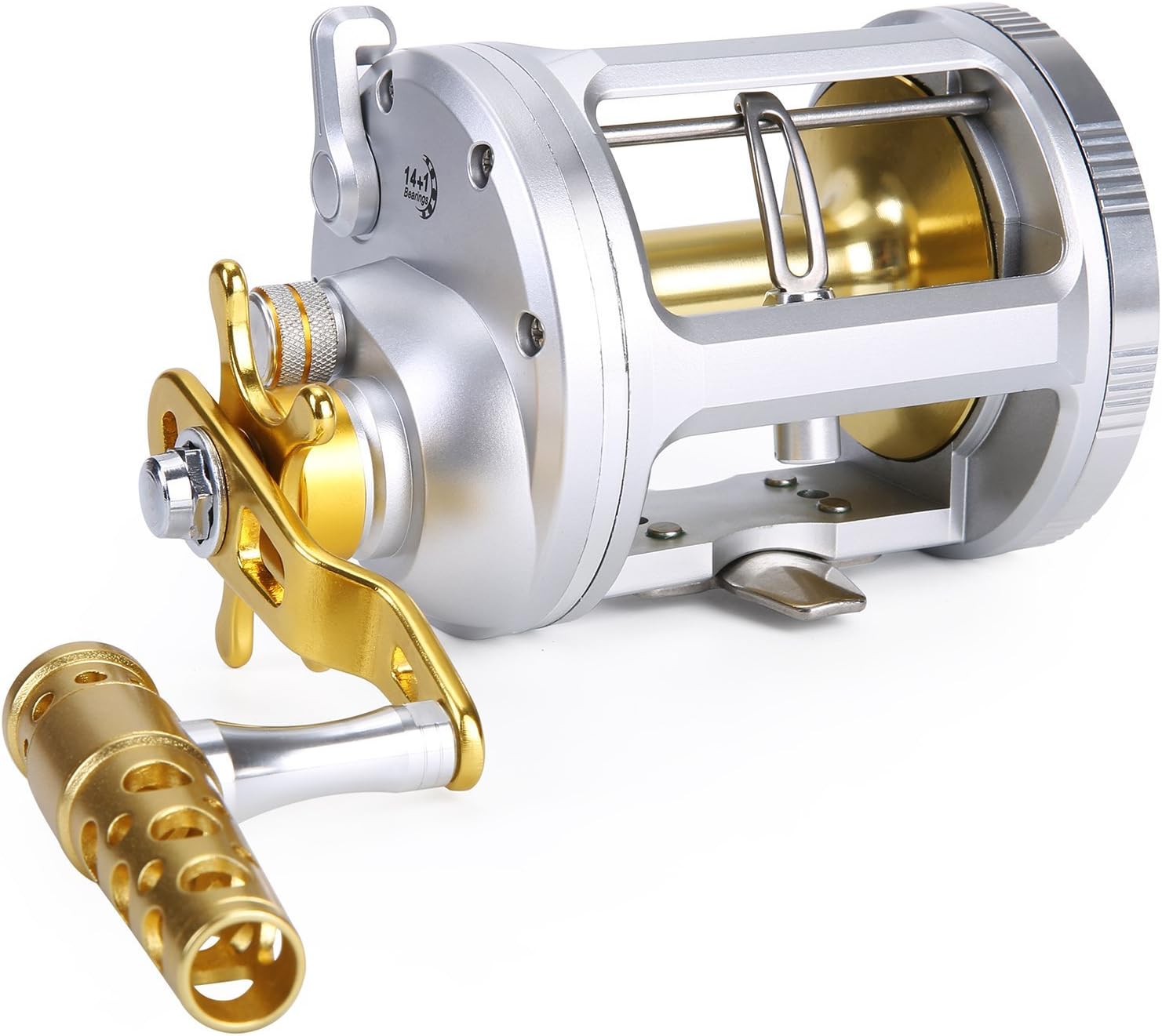 One Bass Fishing Reels Level Wind Trolling Reel Conventional Jigging Reel for Saltwater Big Game Fishing(TA2000 Silver-Gold-Right Handed)