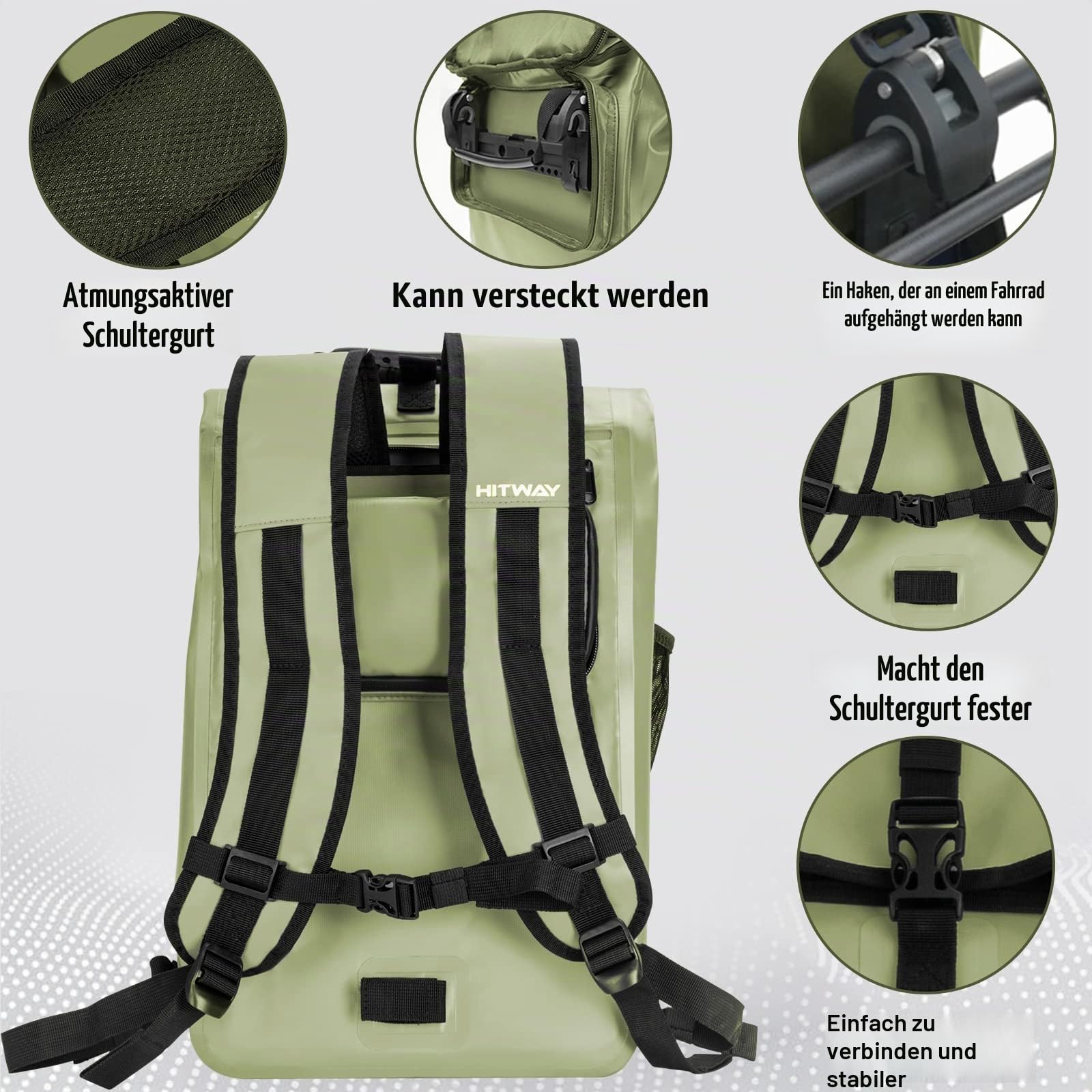 HITWAY 3in1 Fahrradtasche-29L-Geeignet als Umhängetasche - Gepäckträgertasche -Rucksäcke für Radsport -100% wasserdicht - 3M reflektierende Paneele