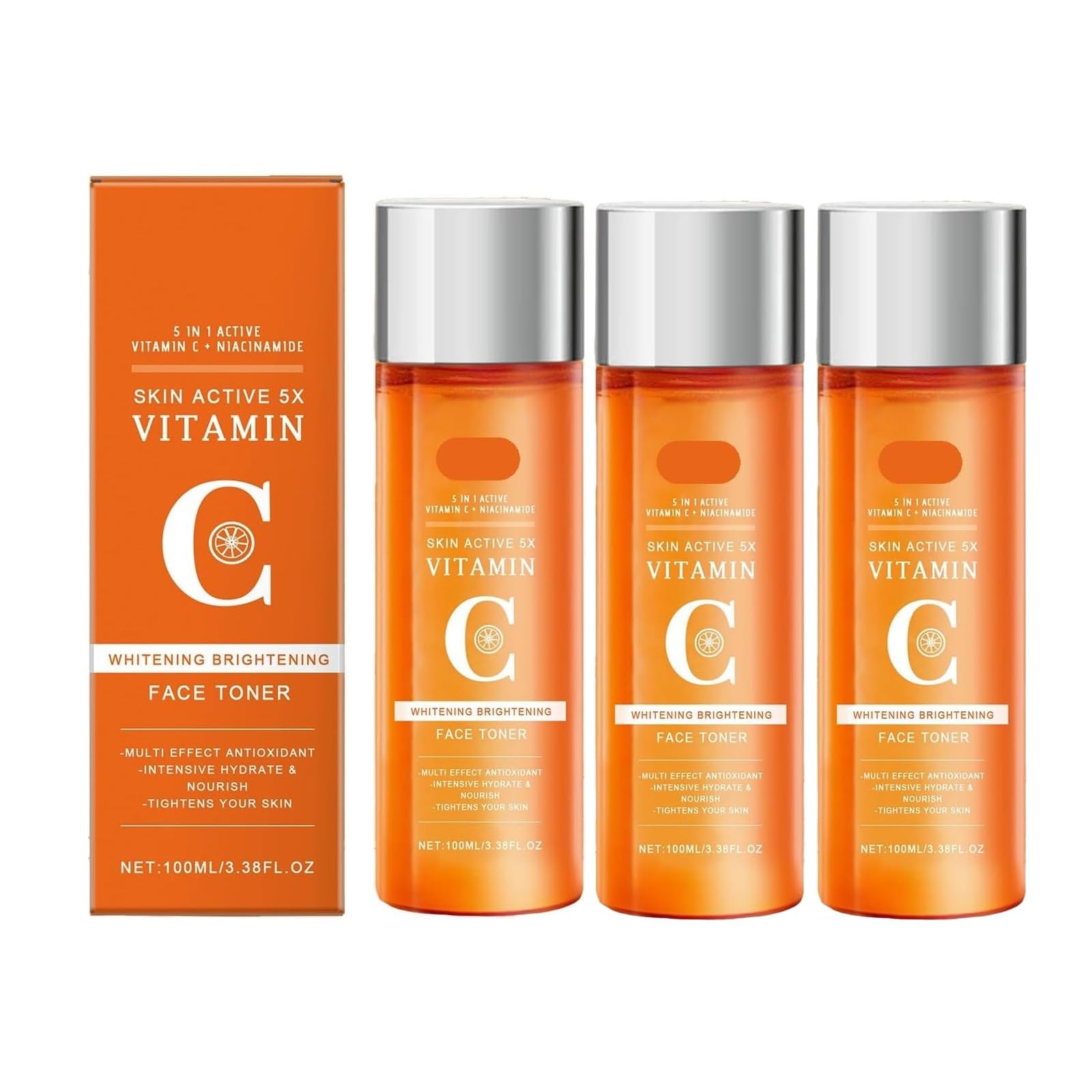 Tónico facial con vitamina C, niacinamida y ácido hialurónico, hidratación suave para una piel radiante y luminosa, 100 ml.,3pcs