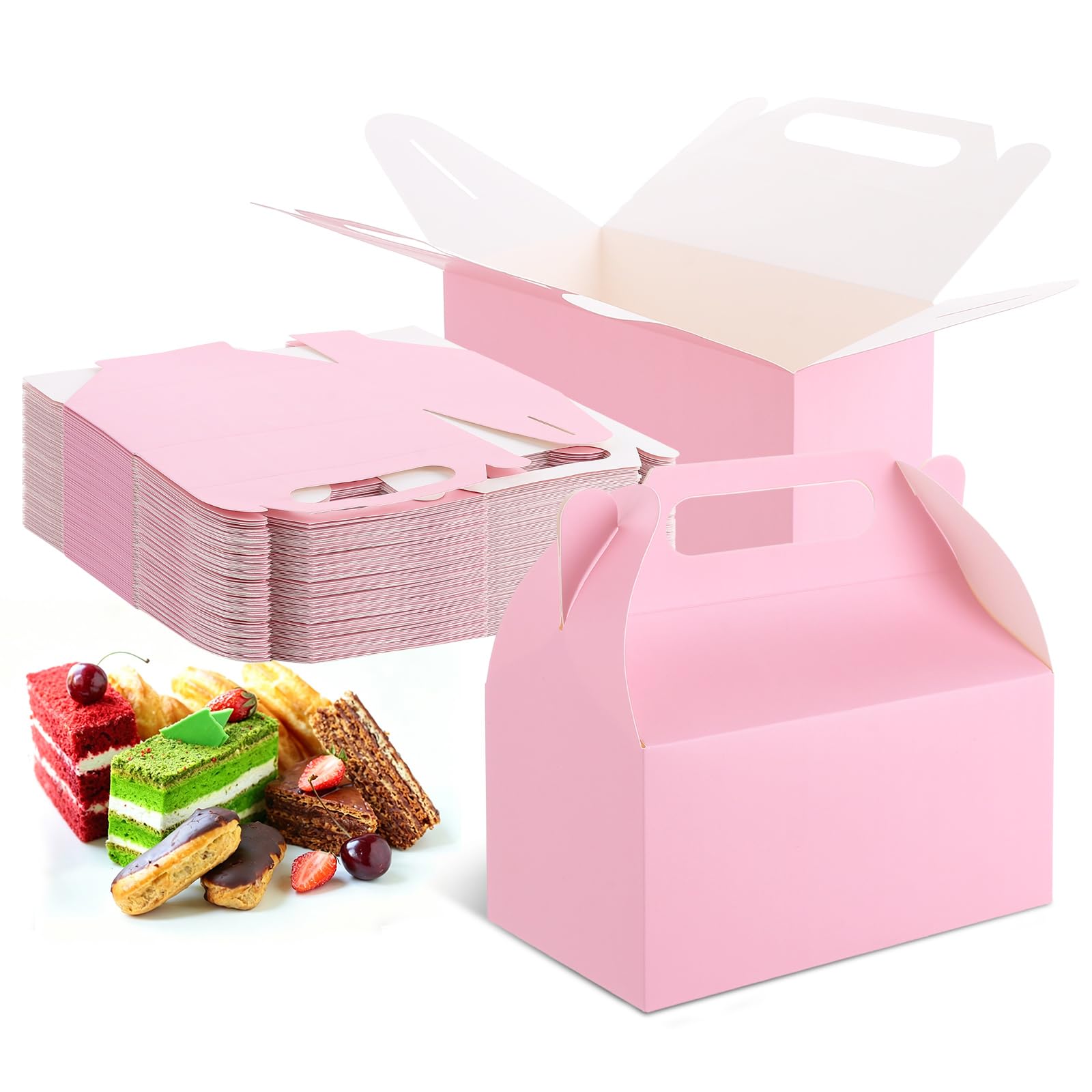 LOPYXBR 75 Packs Pink Party Box 16 x 9 x 8.6 CM Party Food Boxes, Paper Gift Packaging Box with Lid for Cakes Cookie Snacks, Food Cake Party Box for Birthday Wedding(Pink)