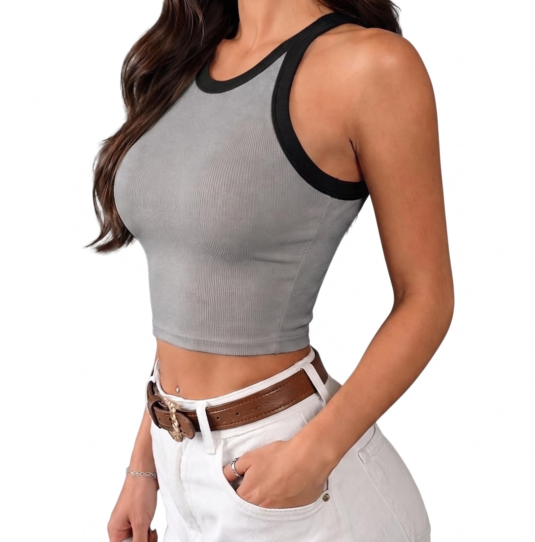 Activewear Tee Sports Western Casual Cotton Camisole Lightly Padded Women's Knitted Sleeveless Solid Sqaure Neck Ribbed Tank & Crop Tops Free Size idle fit 28 to 34 Inches Slim Fit Multicolor-image-43