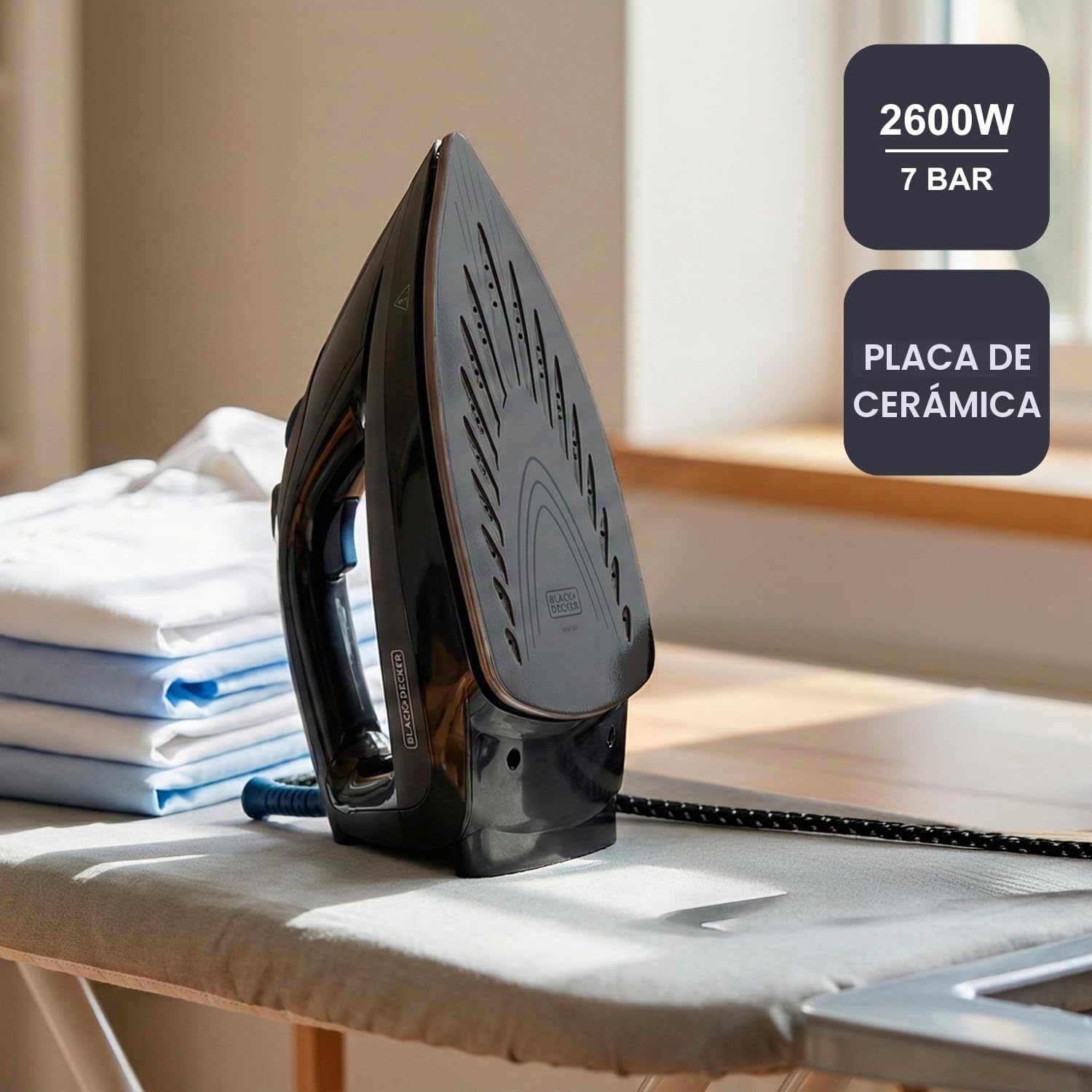 Black+Decker - Centro de Planchado BXSS2600E | 2600W | Presión 7 Bares | Vapor antimicrobiano | Depósito Extraíble 1.5L | Vapor Seco Continuo 130 g/min |Sistema Antical y Bloqueo | Modo ECO | Auto Off