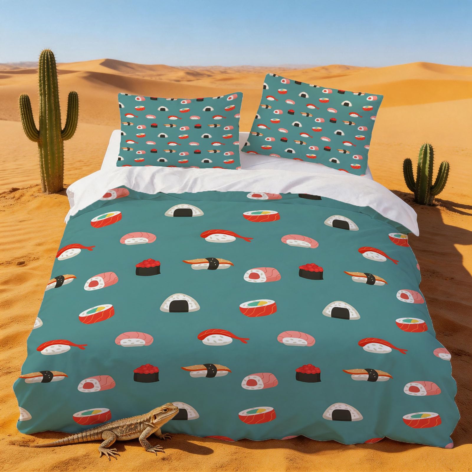 Housse de couette 240x260 sushi parure de lit microfibre grand lit adulte 2 personnes style japonais