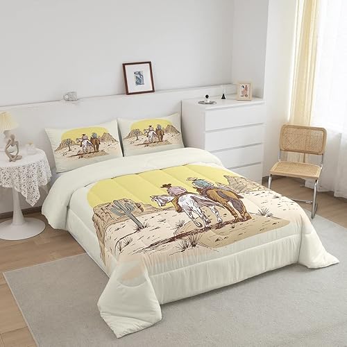 Miniatura 2 de Erosebridal Juego de edredón de vaqueros, ropa de cama matrimonial del salvaje oeste para hombres, mujeres y niños, edredón de plumas de caballo