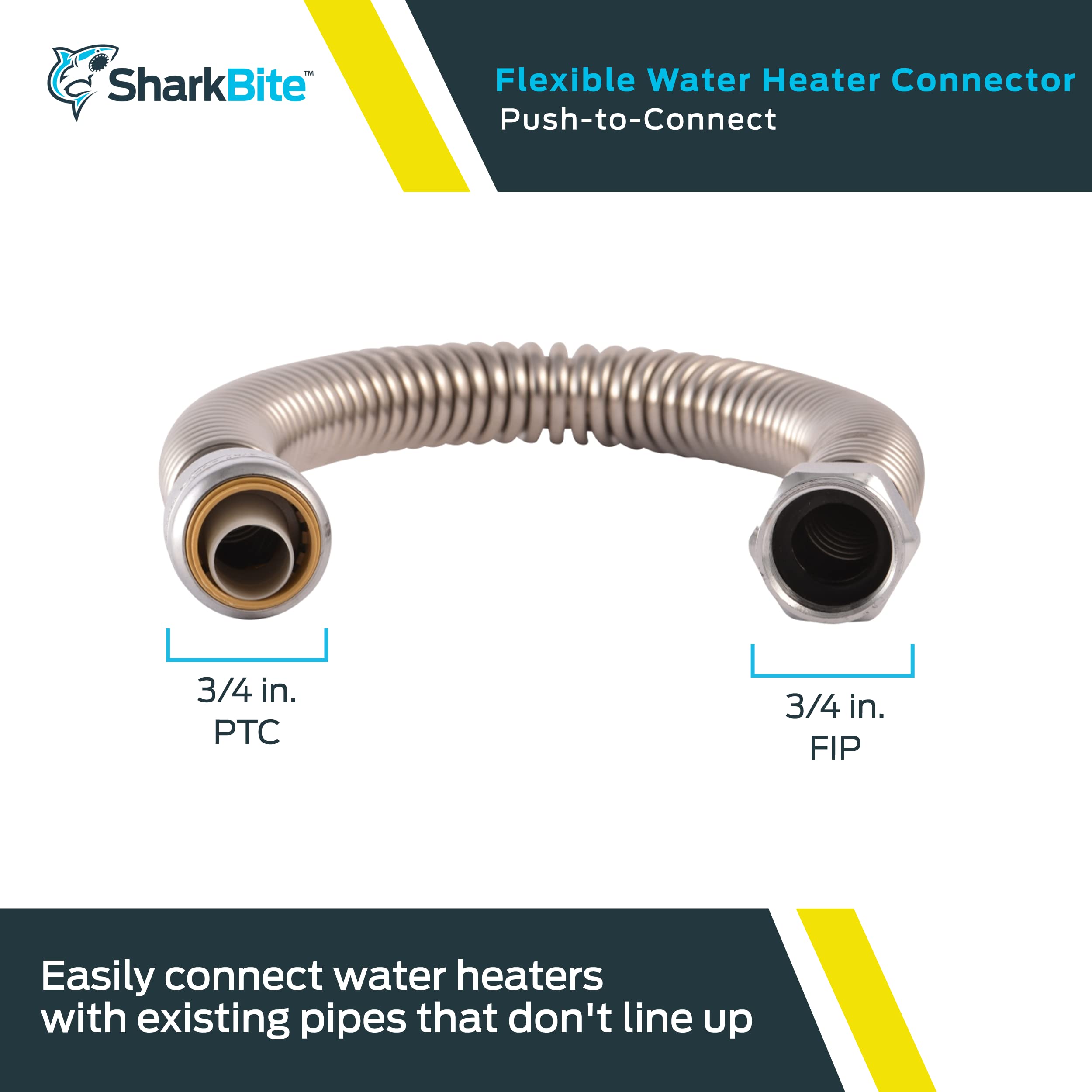 SharkBite 3/4 Inch x 3/4 Inch FIP x 24 Inch Stainless Steel Corrugated  Flexible Water Heater Connector, Push To Connect Brass Plumbing Fitting,  PEX Pipe, Copper, CPVC, PE-RT, HDPE, SS3088FLEX24LF - Amazon.com
