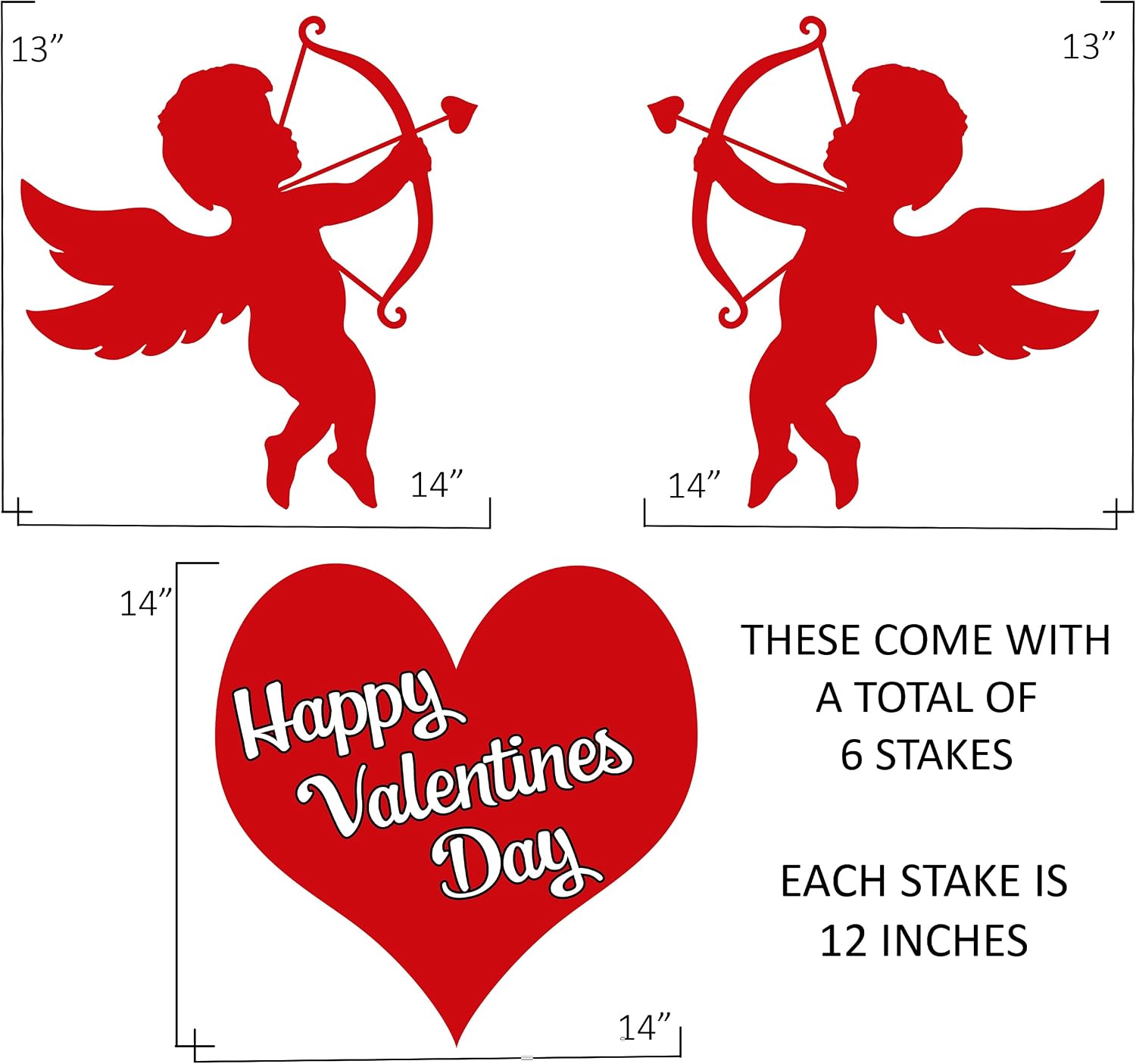 3 Pack Cupid Heart Happy Valentine's Day Classic Large Yard Sign Home Decor Lawn Decoration With Stakes Hearts Love Die Cut